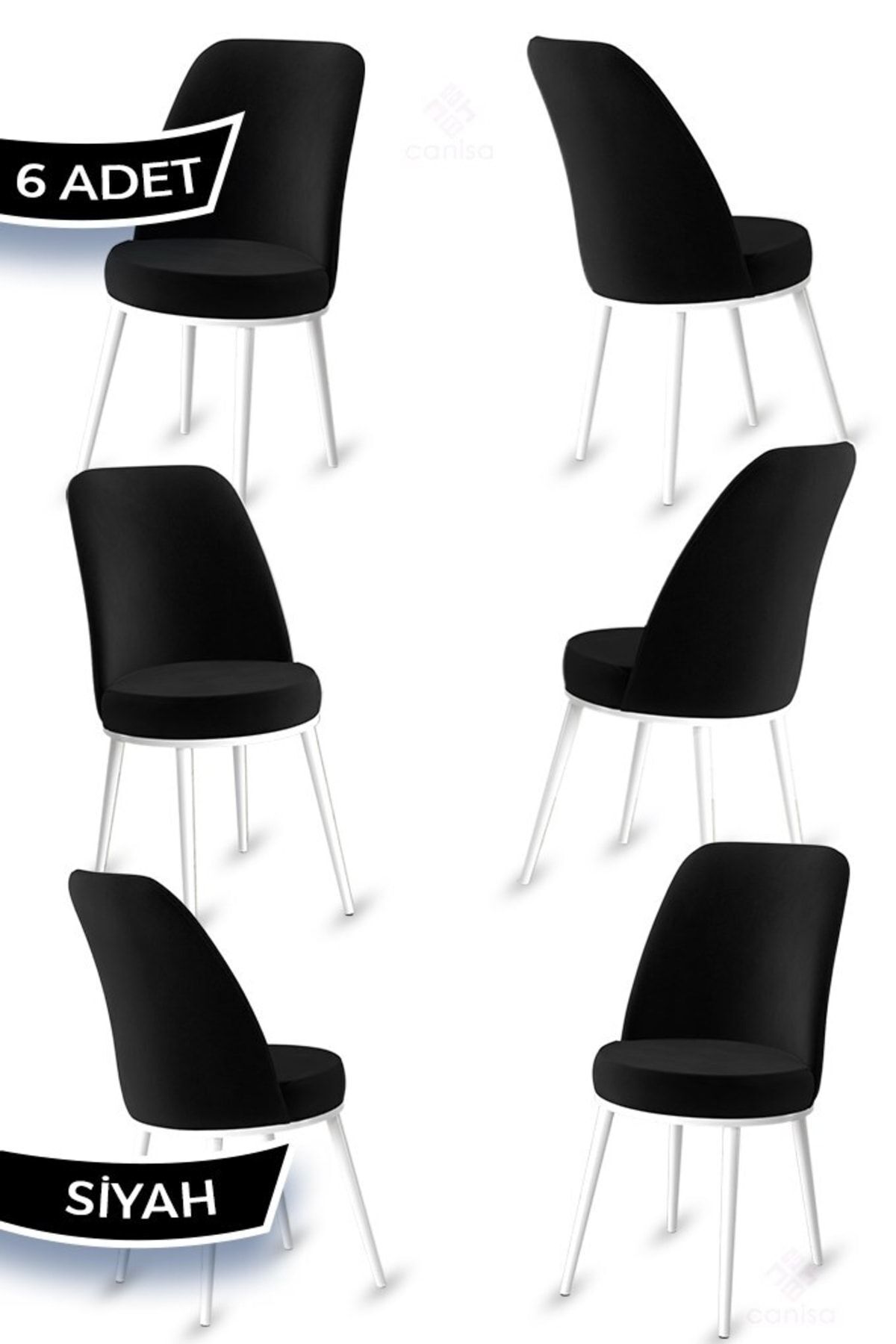 Jaxe Series 6 Pcs Black Kitchen Chairs 1st Class Babyface Fabric with Metal White Skeleton