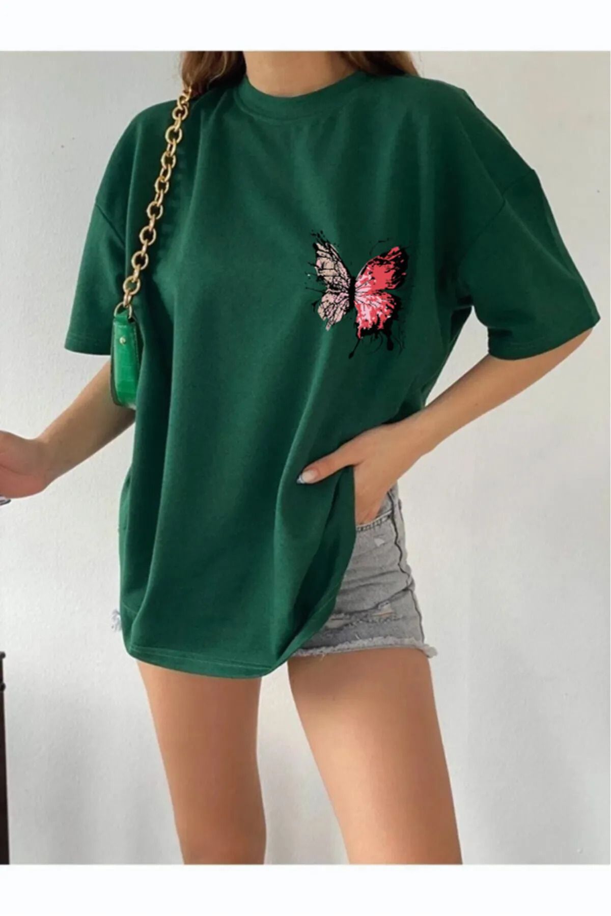 artı4 Tricou Oversize Cu Imprimeu Fluture Unisex - XL