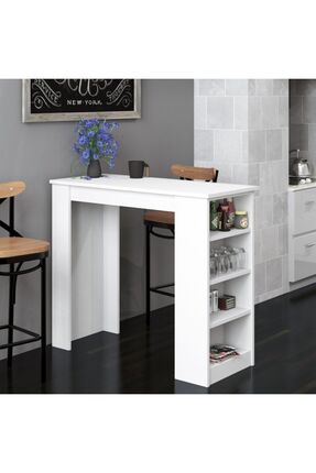 Bicabin Tekila Raflı Bar Masası, Yemek, Mutfak Masası Beyaz (bar Table)