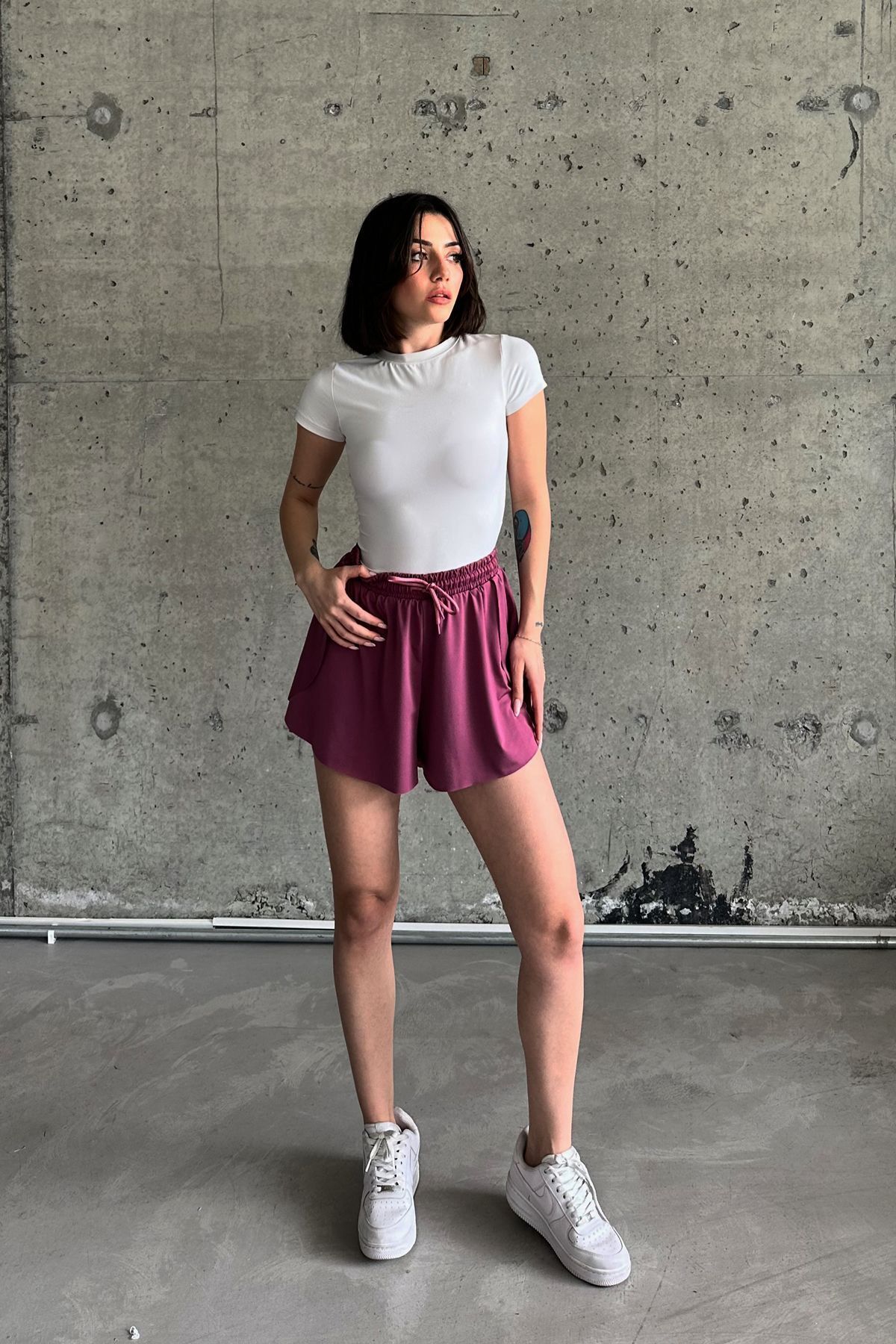 la & vetta-Pantaloni scurți sport Dusty Rose Loose Fit 6