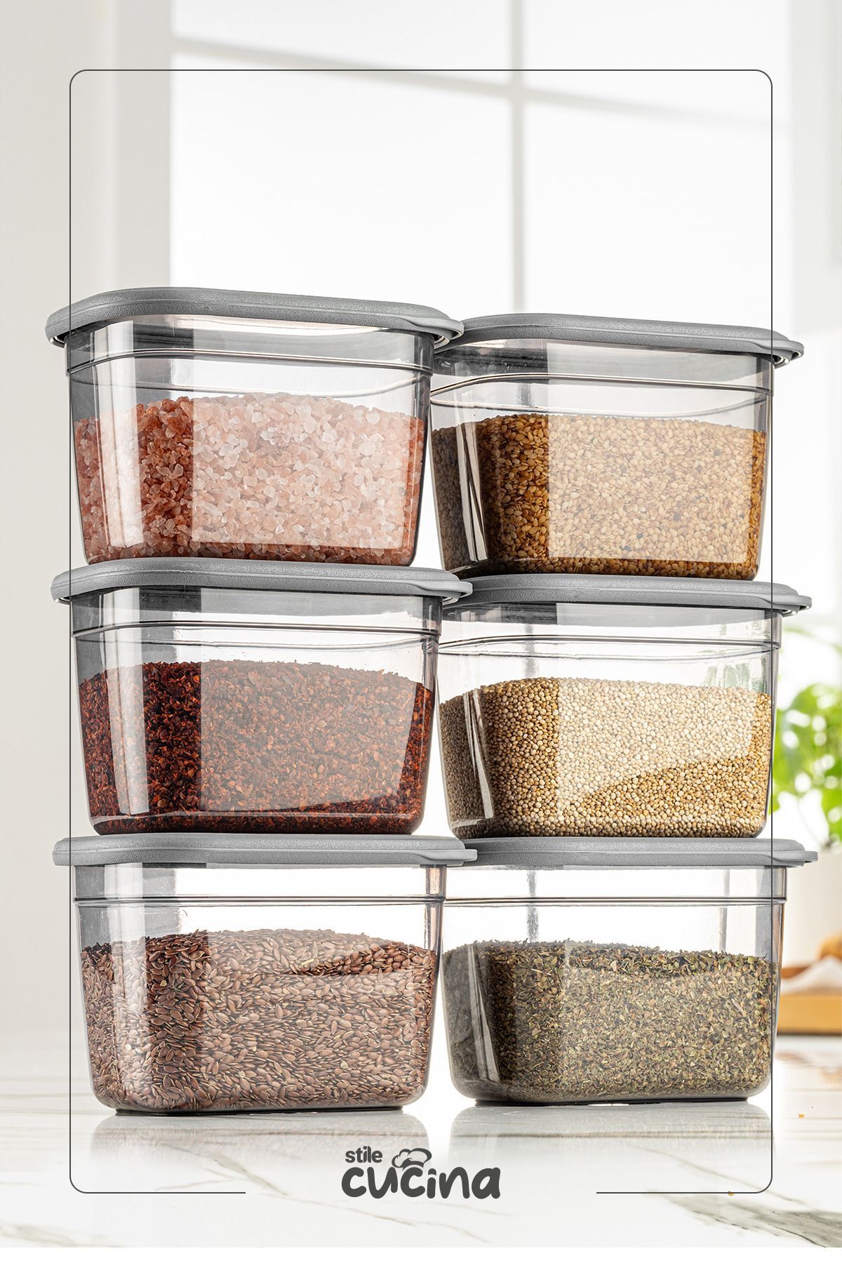 Stile Cucina-800 ml Anthracite - Rectangular Jumbo Size, Microwave Convenient, Silicone Storage Container with 6 Labels 3