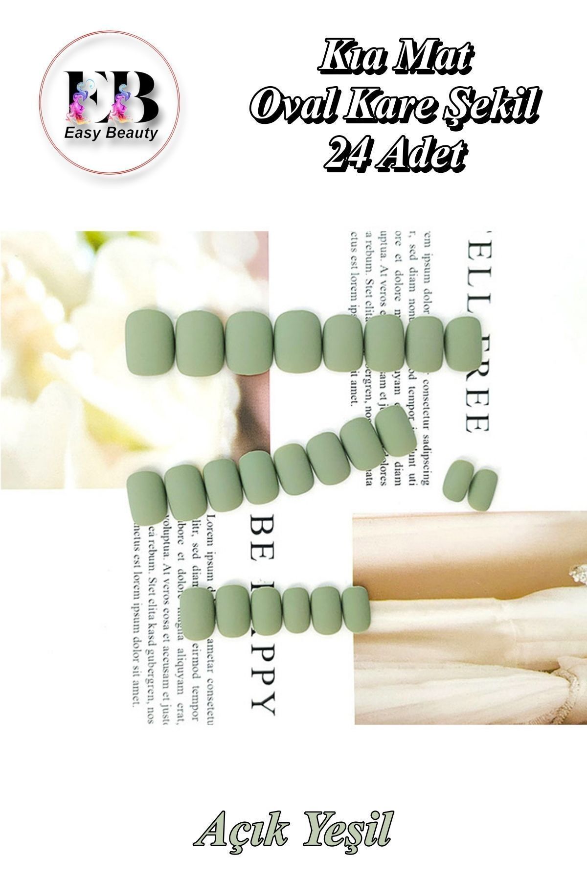 24 تکه میخ های رنگارنگ مات کوتاه تقلبی بیضی مربع 3 Al Adhesive 6 Al Adhesive ست هدیه 1051 Easy Beauty