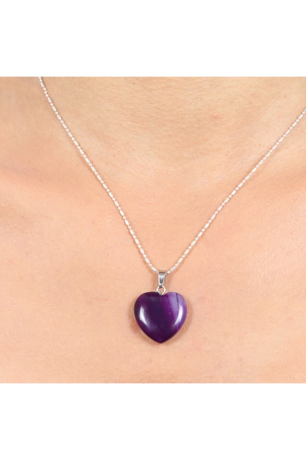 Mystic Energy-Certified Natural Stone Purple Agate Heart Cut Necklace |   Gift Natural Stone 2