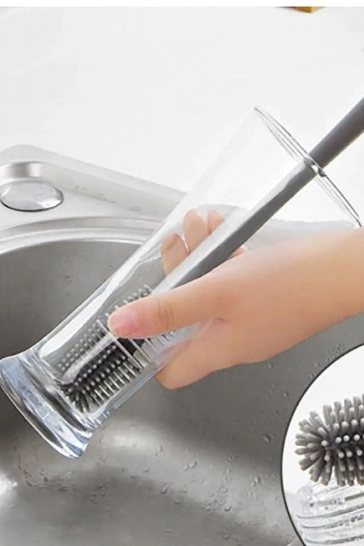 safestore Kavanoz Bardak Biberon İçin Uzun Saplı Yıkama Fırçası Silikon