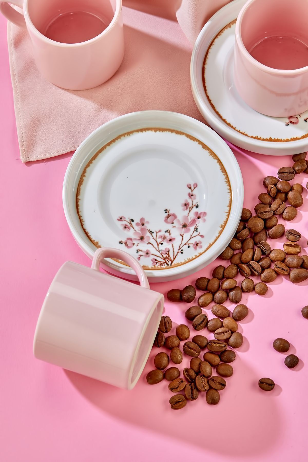 Babion-Bond Sakura 12 Piece Luxury Ceramic Coffee Cup Set for 6 People Pink 6