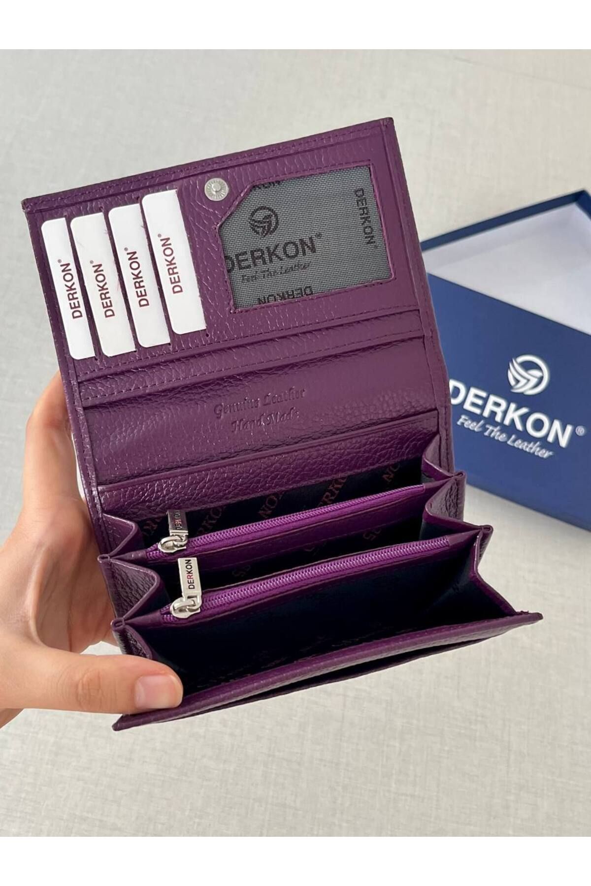 Derkon  Mendy Model Kullanışlı Hakiki Deri Orta Boy Kadın Cüzdanı Mor Renk - Görsel 8