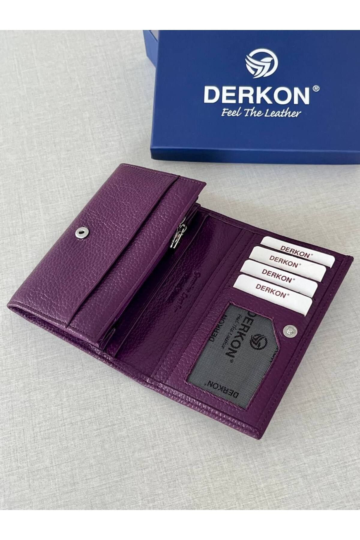 Derkon  Mendy Model Kullanışlı Hakiki Deri Orta Boy Kadın Cüzdanı Mor Renk - Görsel 7