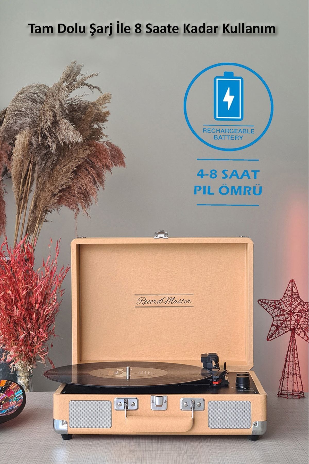 St14012 Retro Pikap Plak Çalar - Gün Batımı Sarı - Bluetooth, Şarj - 3 Devir - Universal Iğneli - 4
