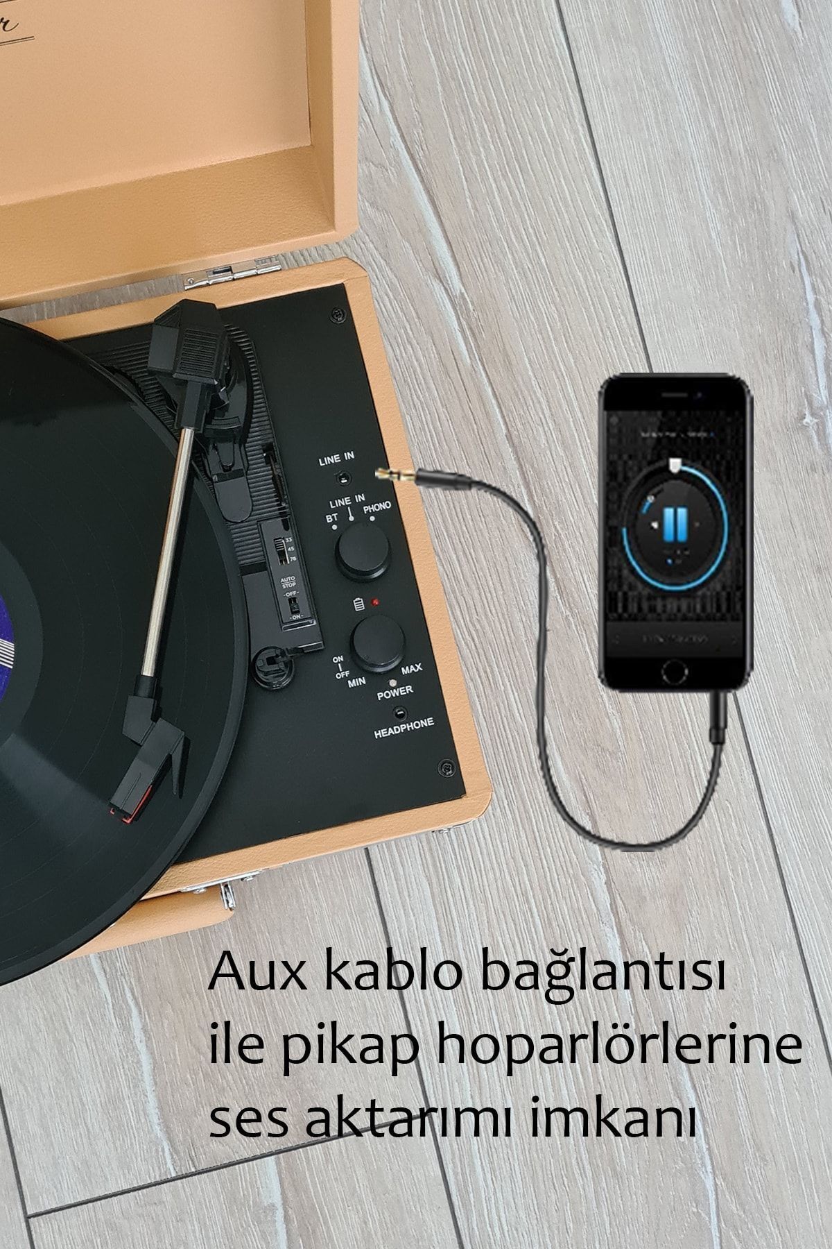 St14012 Retro Pikap Plak Çalar - Gün Batımı Sarı - Bluetooth, Şarj - 3 Devir - Universal Iğneli - 5