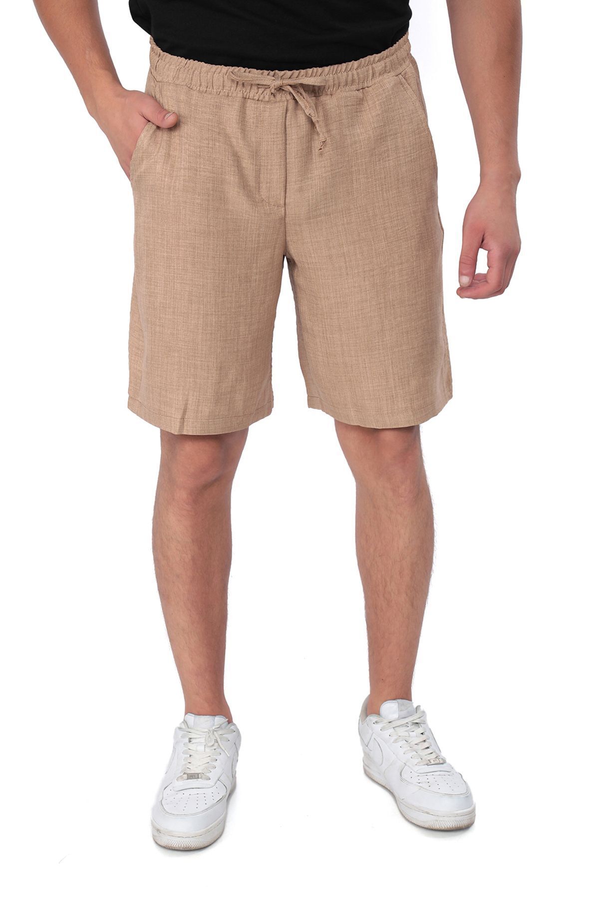 REYNEV-Linen Textured Men's Summer Shorts - Comfortable Fit with Elastic Waist and Pockets 3