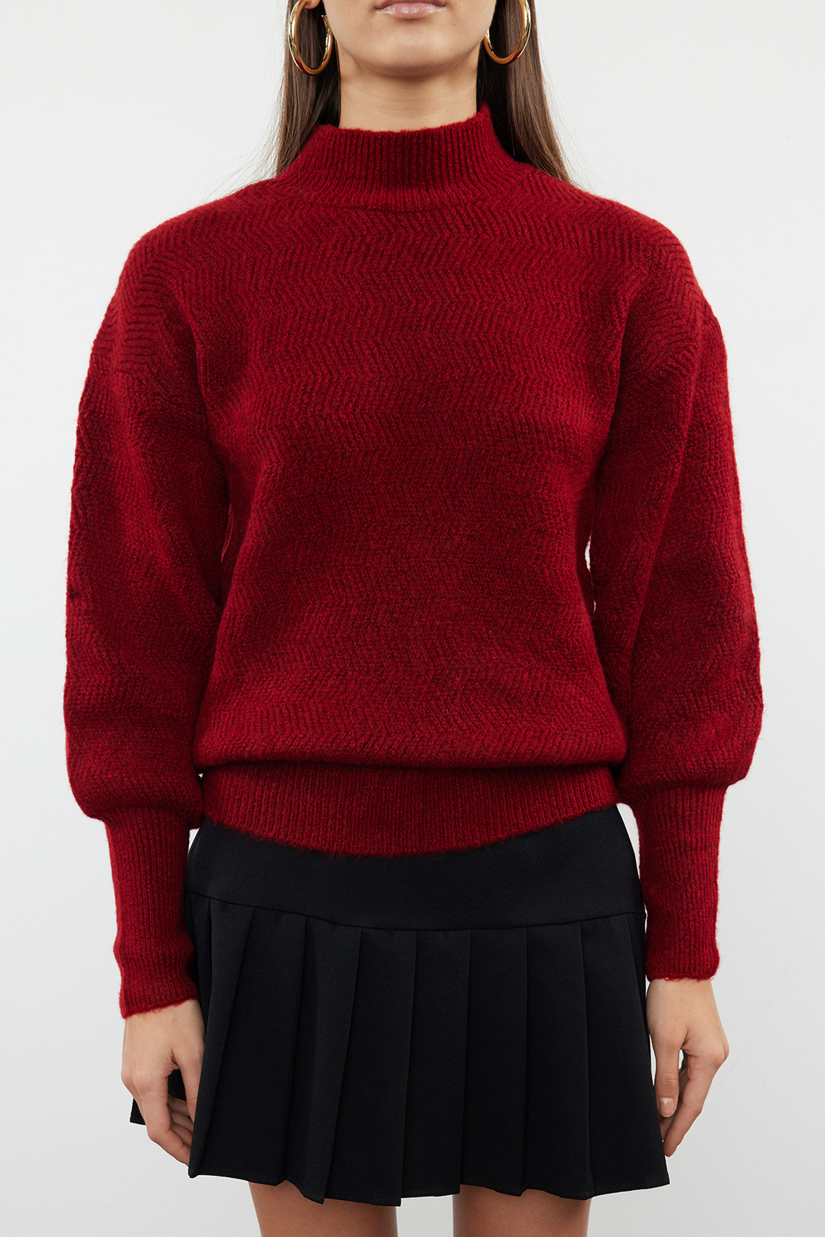 Trendyolmilla  Bordo Yumuşak Dokulu Kol Detaylı Triko Kazak TWOAW21KZ0204 - Görsel 3