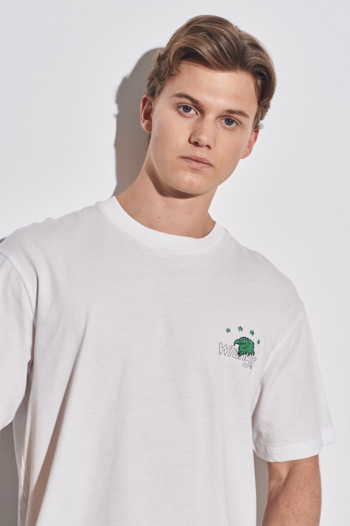 تی شرت سفید مردانه شل و راحت 100 ٪ یقه دوچرخه پنبه ای شکسته T Shirt Wrangler