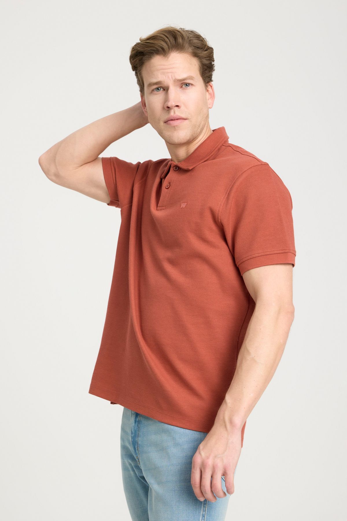 WRANGLER-Μπλουζάκι Regular Fit Regular Cut γιακά Polo Τούβλο χρώματος T-shirt 2