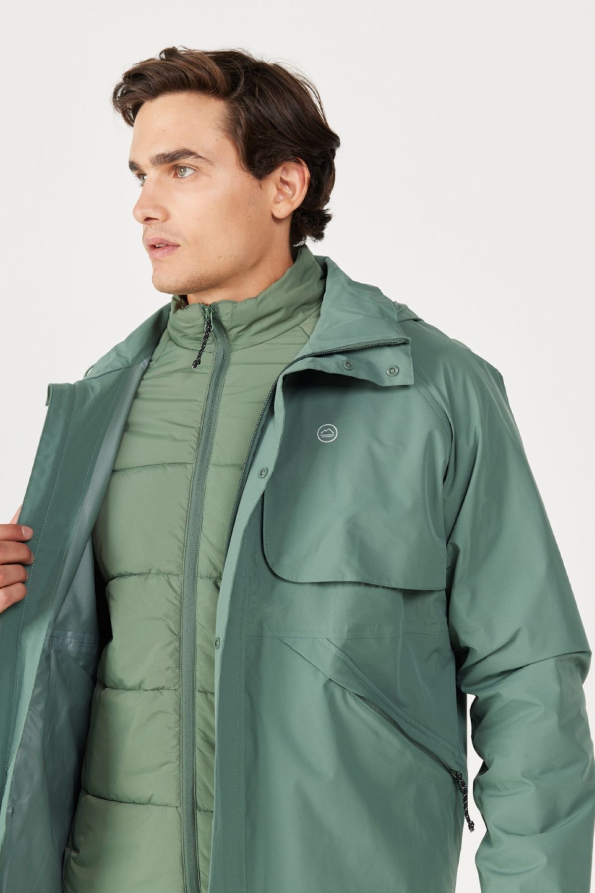 WRANGLER-All Terrain Gear Regular Fit Regular Cut Hooded Waterproof 3in1 Męski Zielony Płaszcz Przeciwdeszczowy 2
