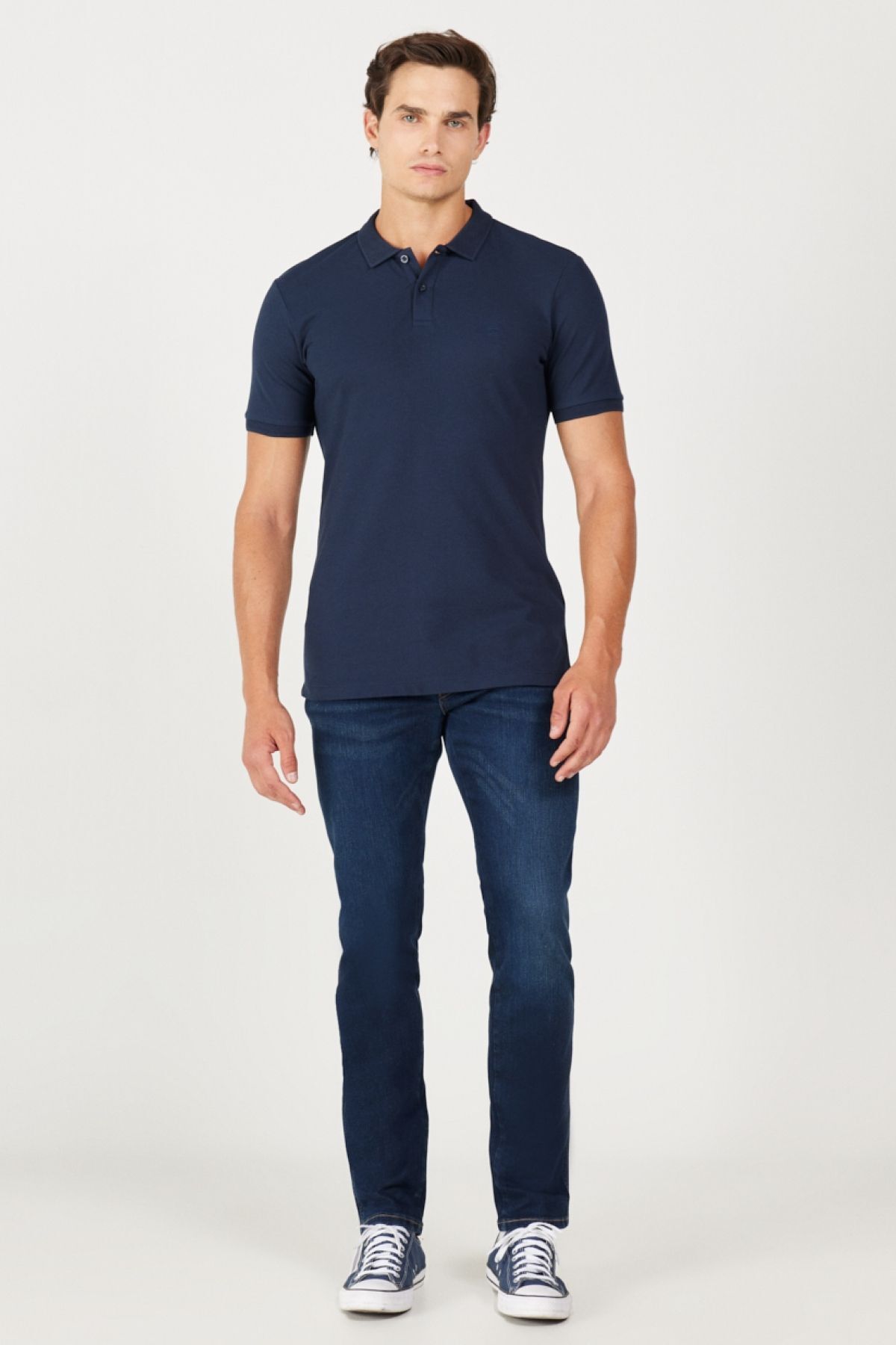 تی شرت یقه پولو آبی مردانه به طور منظم مناسب برش طبیعی 100 ٪ پنبه چوگان YAKA NAVY BLUE T SHIRT Wrangler