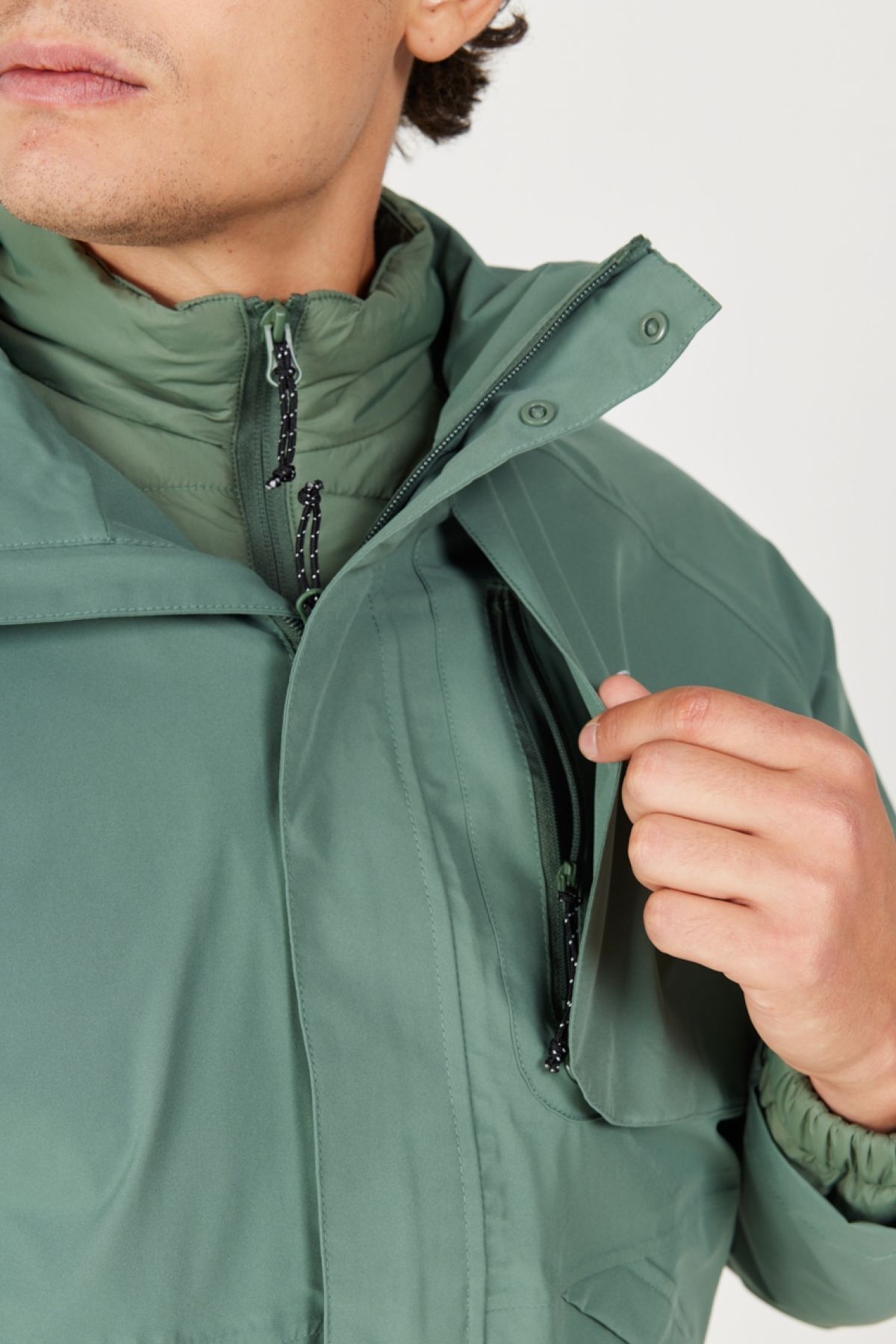 WRANGLER-All Terrain Gear Regular Fit Regular Cut Hooded Waterproof 3in1 Męski Zielony Płaszcz Przeciwdeszczowy 4
