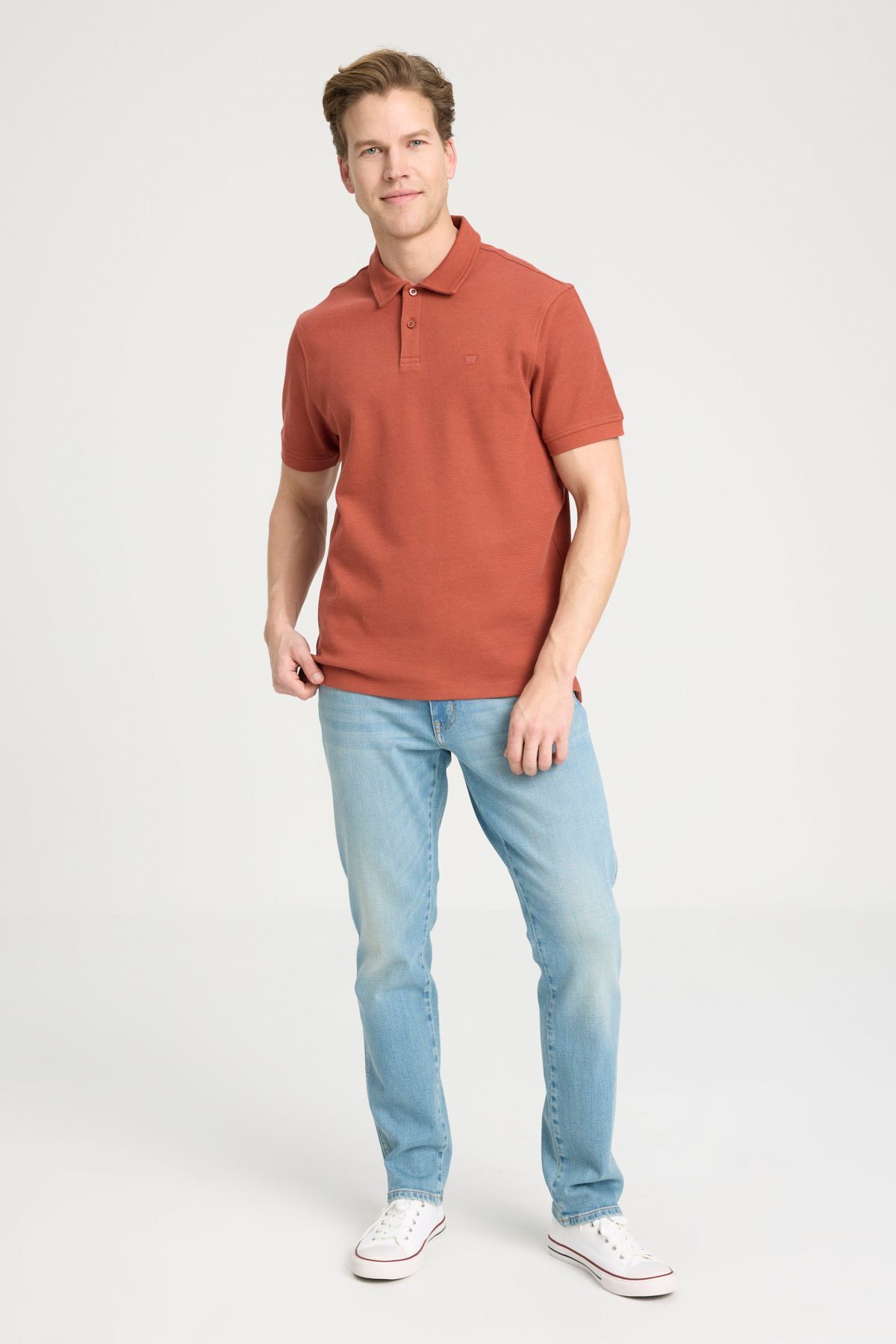 WRANGLER-Μπλουζάκι Regular Fit Regular Cut γιακά Polo Τούβλο χρώματος T-shirt 3