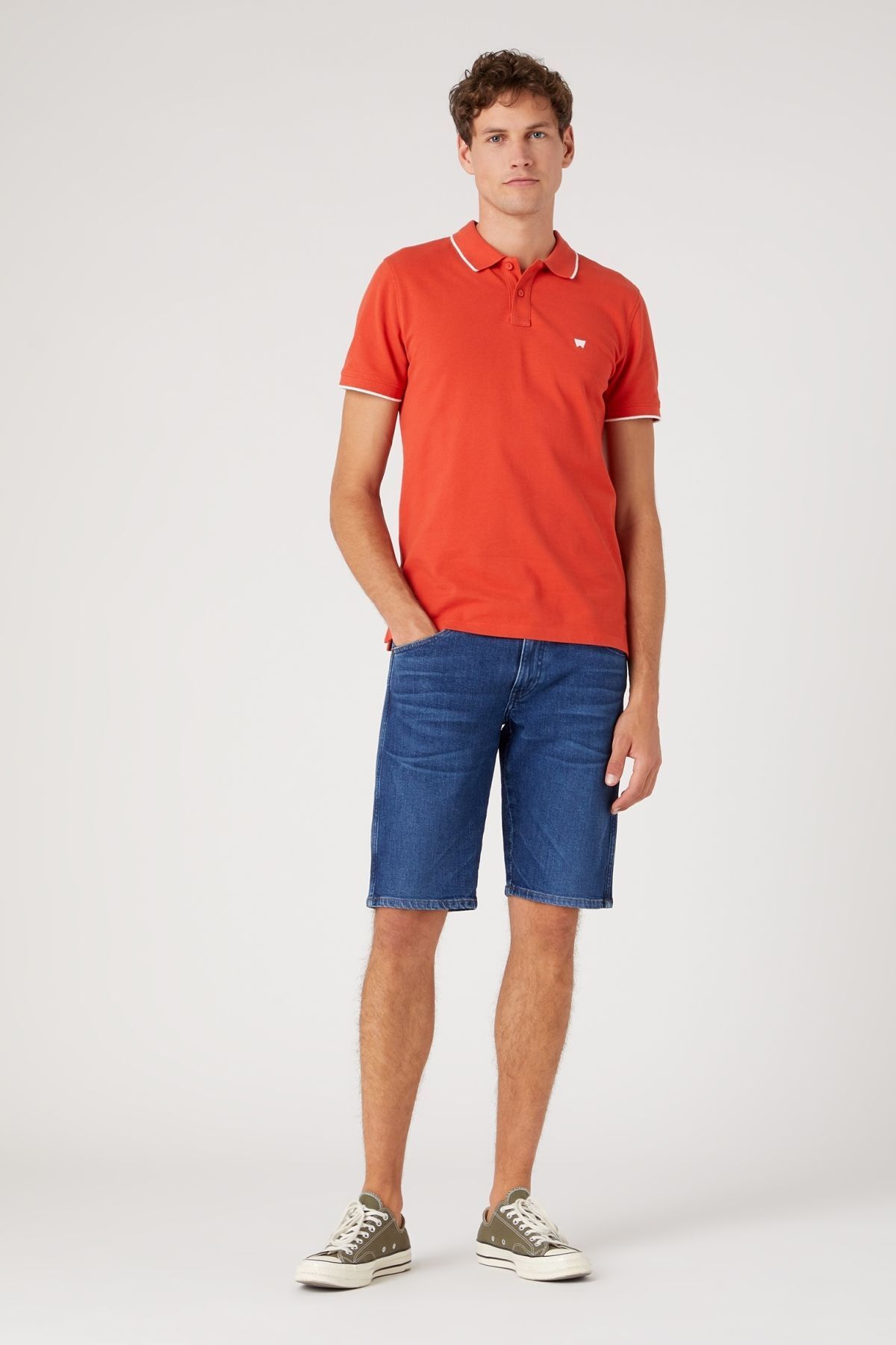 تی شرت یقه پولو نارنجی مردانه به طور منظم مناسب برش طبیعی 100 ٪ پنبه چوگان yaka red t shirt Wrangler