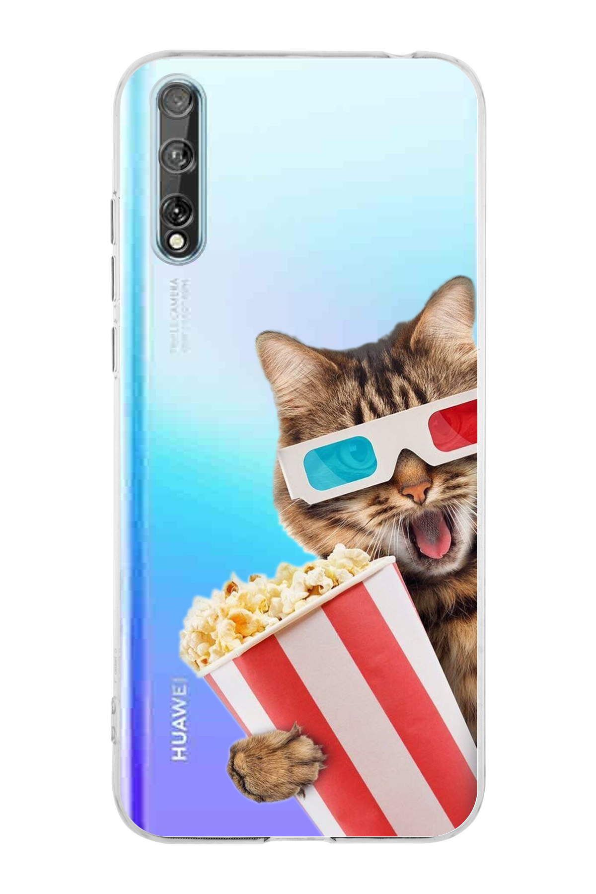 Huawei Y8P ile Uyumlu Kedi 1 Kamera Korumalı Şeffaf Kılıf