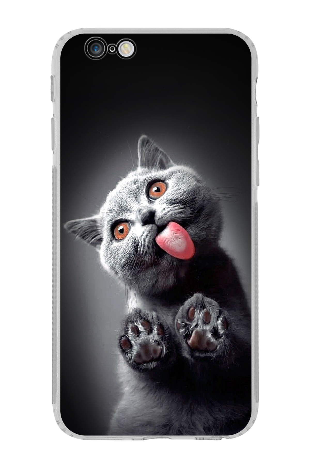 PrintiFy Apple iPhone 6S ile Uyumlu Kedi 2 Kamera Korumalı Şeffaf Kılıf