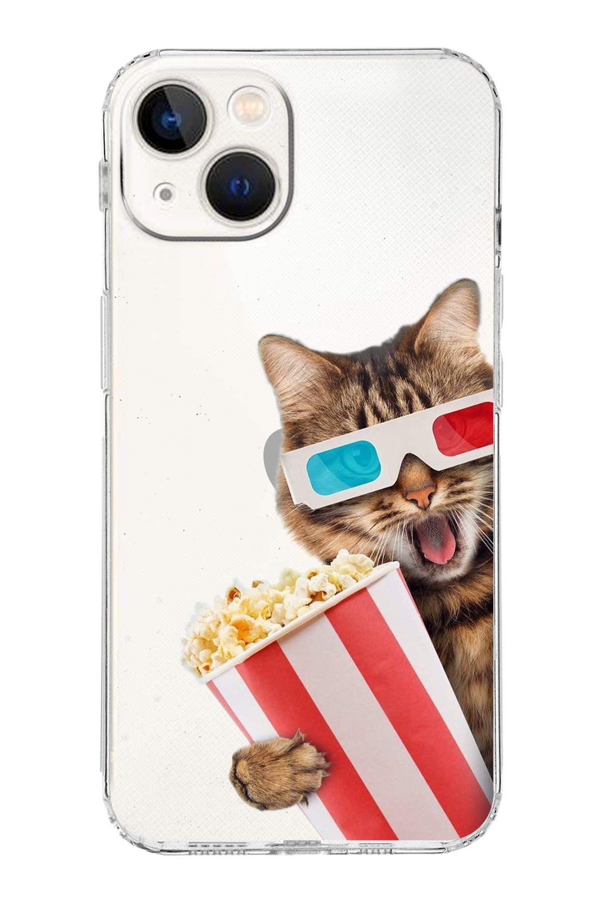 PrintiFy Apple iPhone 13 Mini ile Uyumlu Kedi 1 Kamera Korumalı Şeffaf Kılıf
