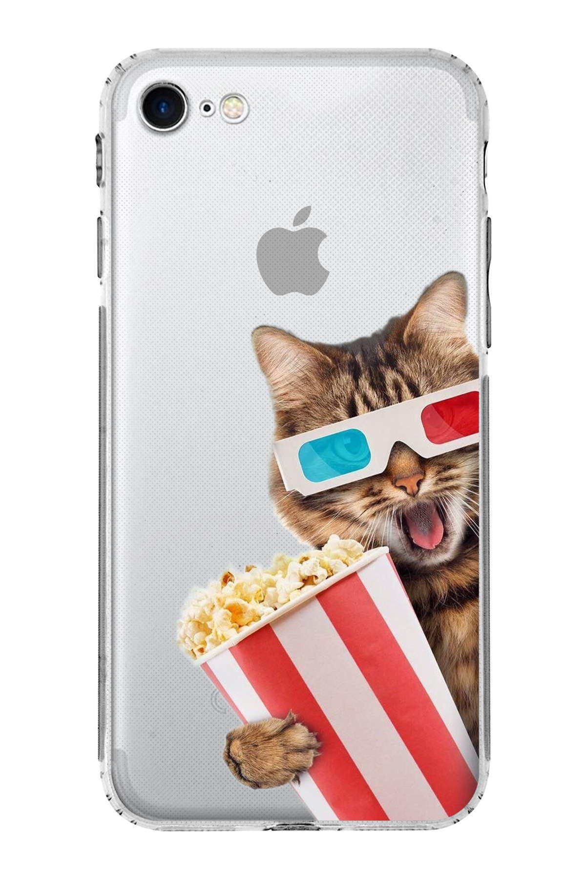 iPhone SE 2022 ile Uyumlu Kedi 1 Kamera Korumalı Şeffaf Kılıf