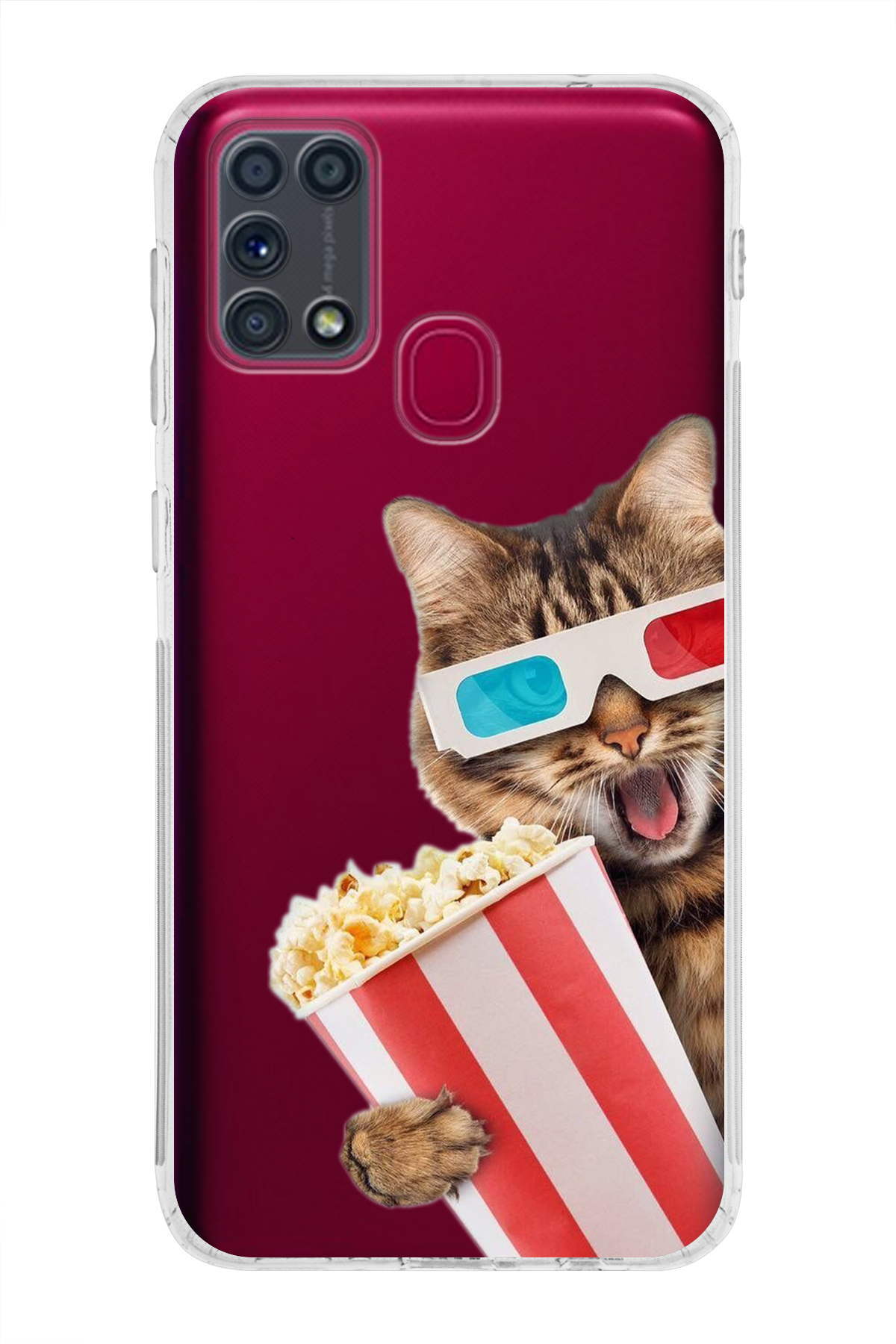 Samsung Galaxy M31 ile Uyumlu Kedi 1 Kamera Korumalı Şeffaf Kılıf