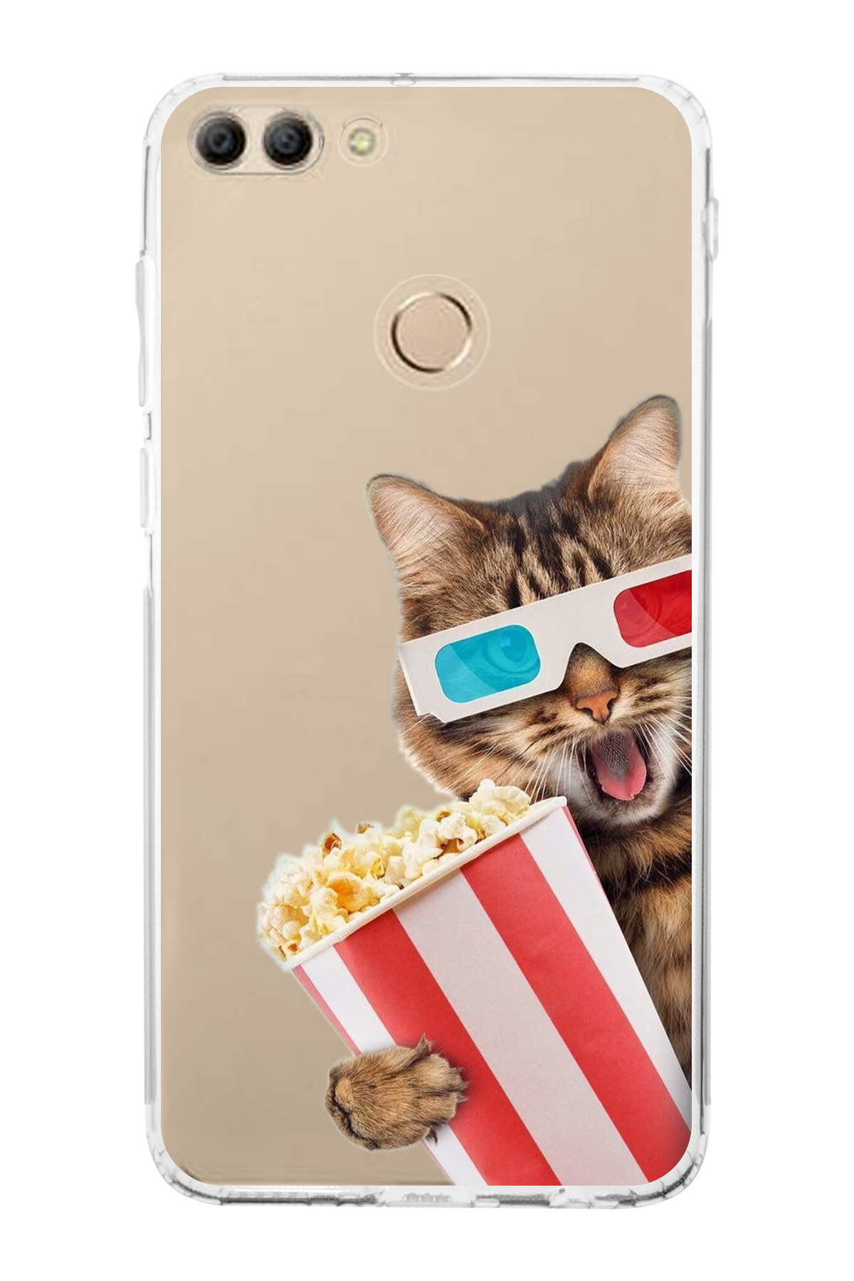 Huawei Y9 2018 ile Uyumlu Kedi 1 Kamera Korumalı Şeffaf Kılıf