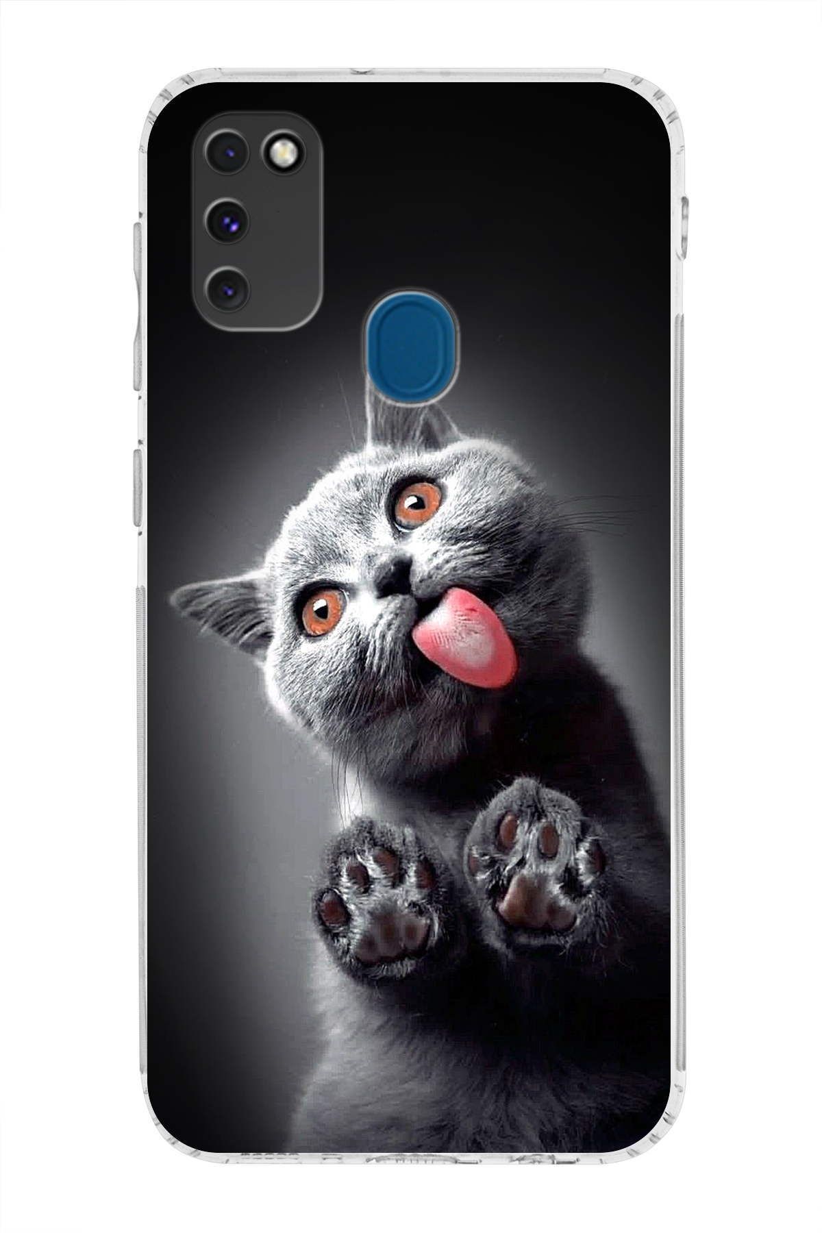Samsung Galaxy M21 ile Uyumlu Kedi 2 Kamera Korumalı Şeffaf Kılıf