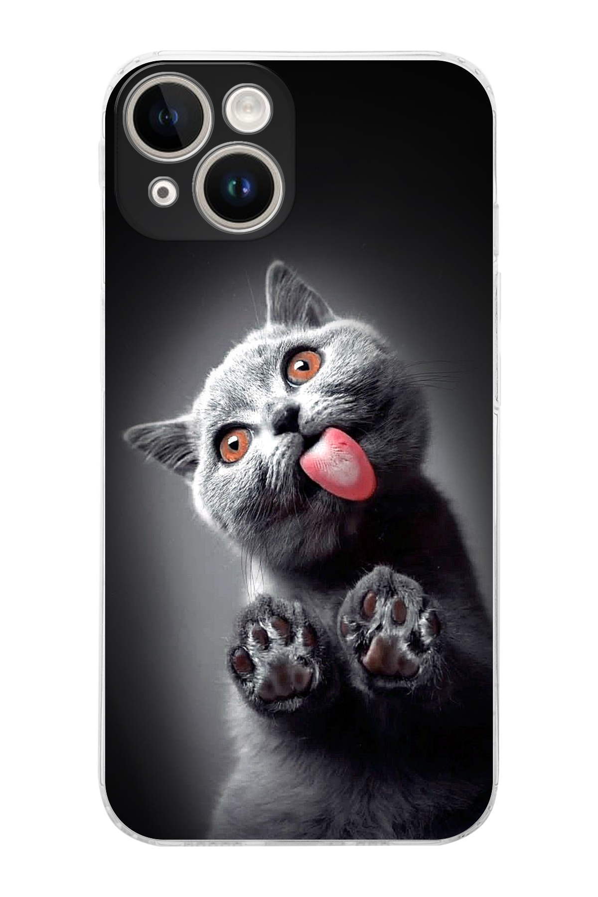 PrintiFy Apple iPhone 14 Plus ile Uyumlu Kedi 2 Kamera Korumalı Şeffaf Kılıf