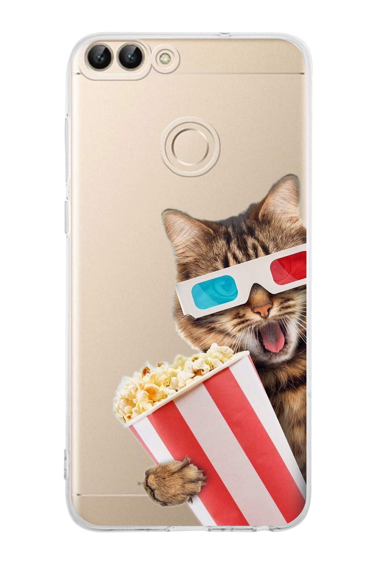 Huawei P Smart ile Uyumlu Kedi 1 Kamera Korumalı Şeffaf Kılıf