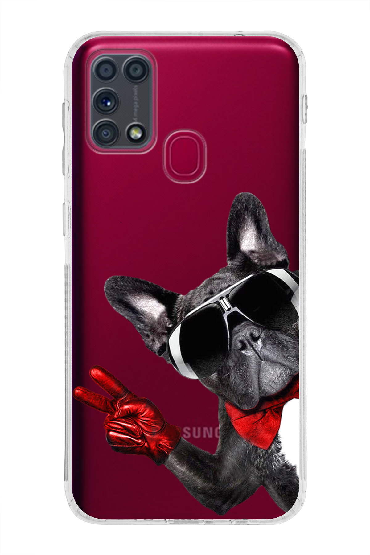 Samsung Galaxy M31 ile Uyumlu Köpek 2 Kamera Korumalı Şeffaf Kılıf