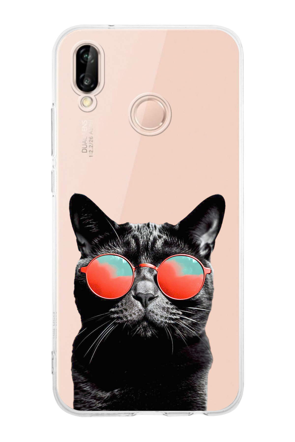 Huawei P20 Lite ile Uyumlu Kedi 3 Kamera Korumalı Şeffaf Kılıf