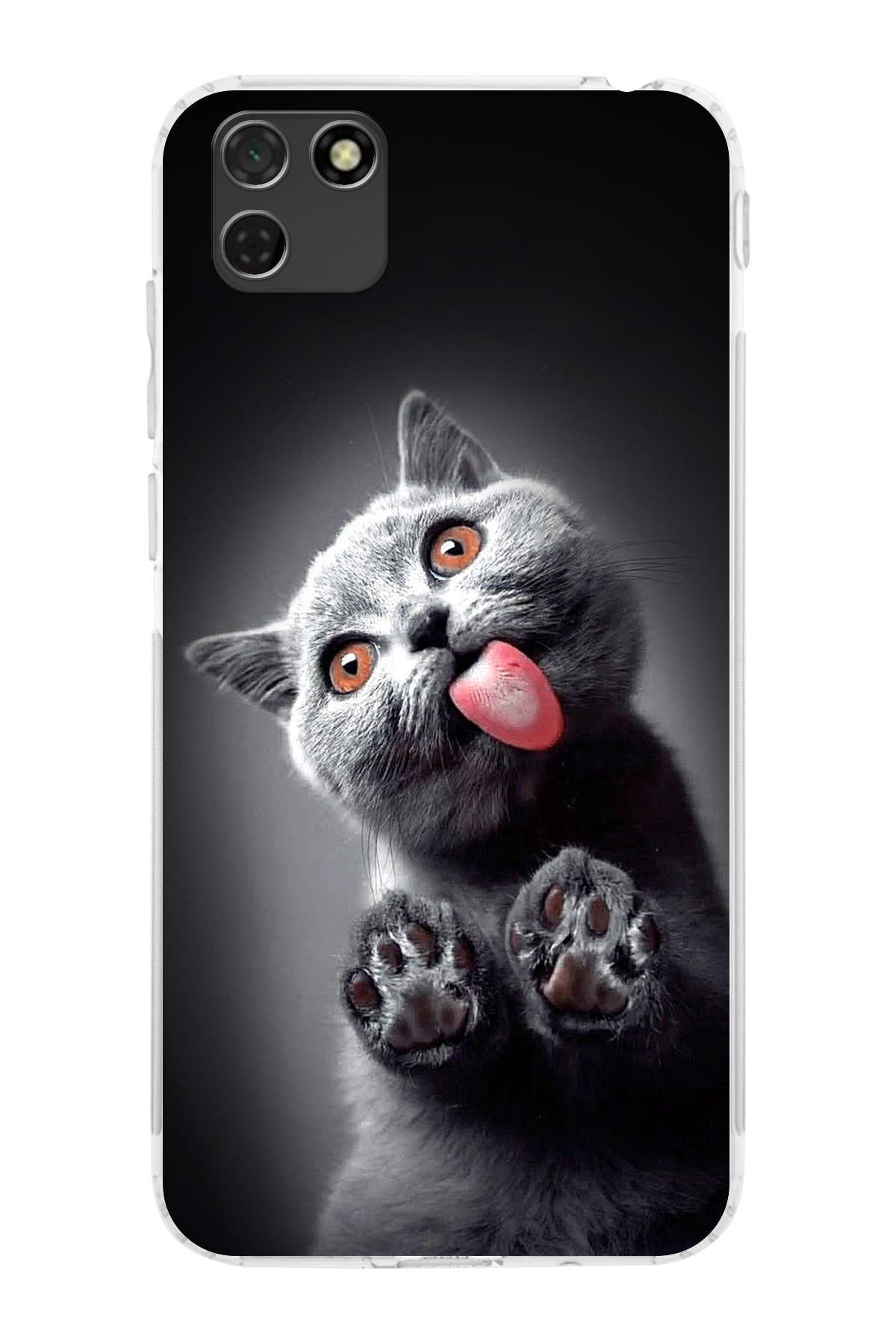 Huawei Y5P ile Uyumlu Kedi 2 Kamera Korumalı Şeffaf Kılıf