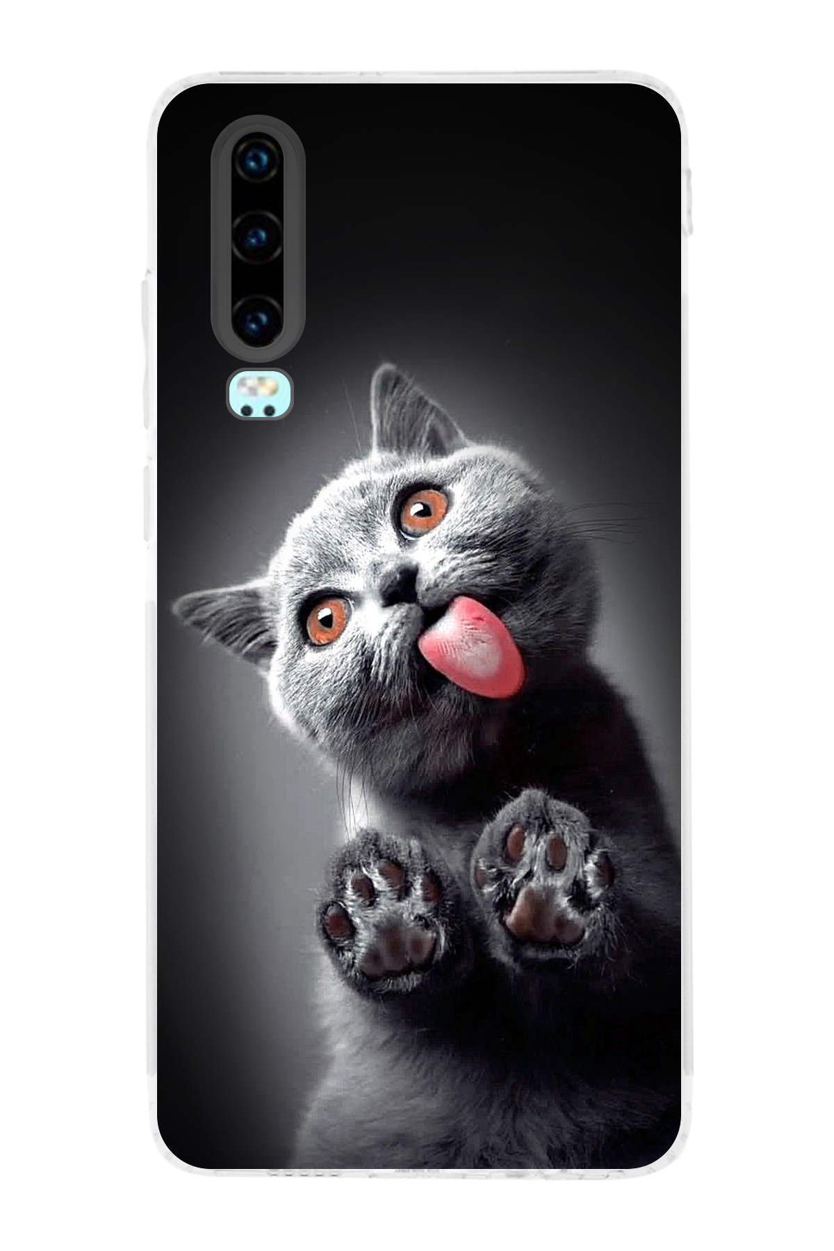 Huawei P30 ile Uyumlu Kedi 2 Kamera Korumalı Şeffaf Kılıf