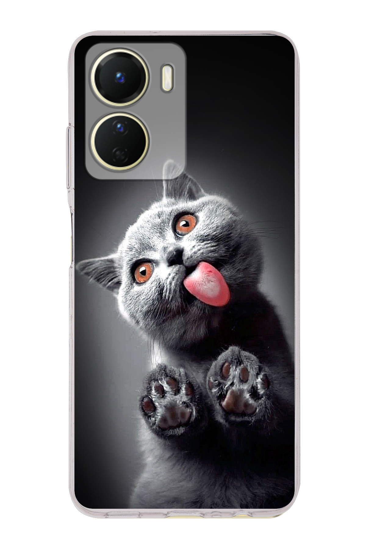 Vivo Y16 ile Uyumlu Kedi 2 Kamera Korumalı Şeffaf Kılıf