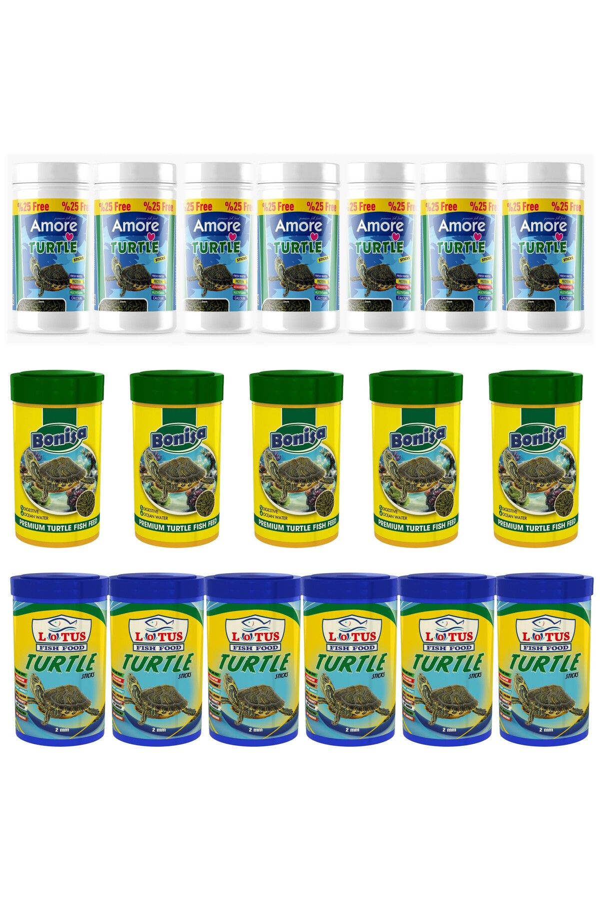 AMORE Turtle Food Sticks 7x125ml, Bonisa 5x100ml, Lotus 6x100ml Su Kaplumbağası Yüzen Yemi