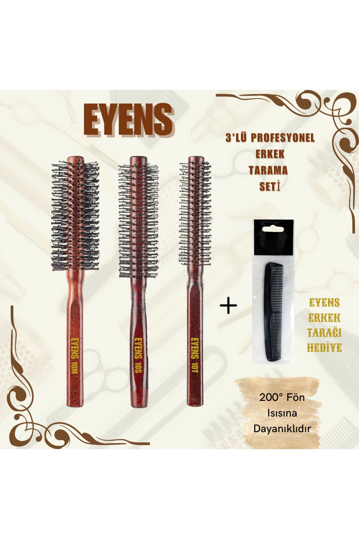 ست شانه مردانه 3 تکه حرفه ای EYENS GIFT (مقاوم در برابر حرارت سشوار 200 درجه) EYENS