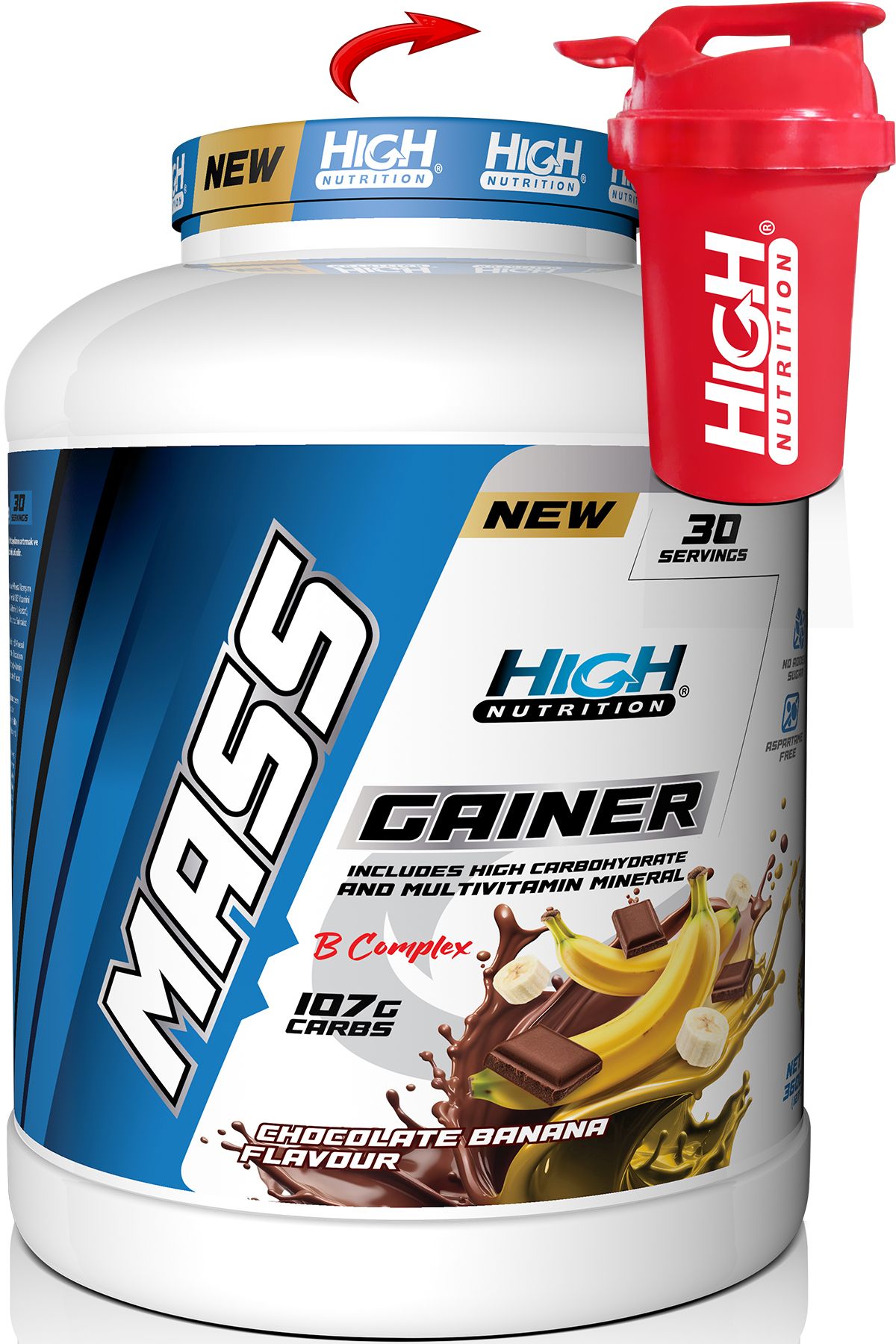 High Nutrition Mass Gainer 3600 Gr Çikolata Muz Aromalı Kilo Almaya Yardımcı Hacim Kütle Kas Karbonhidrat Tozu