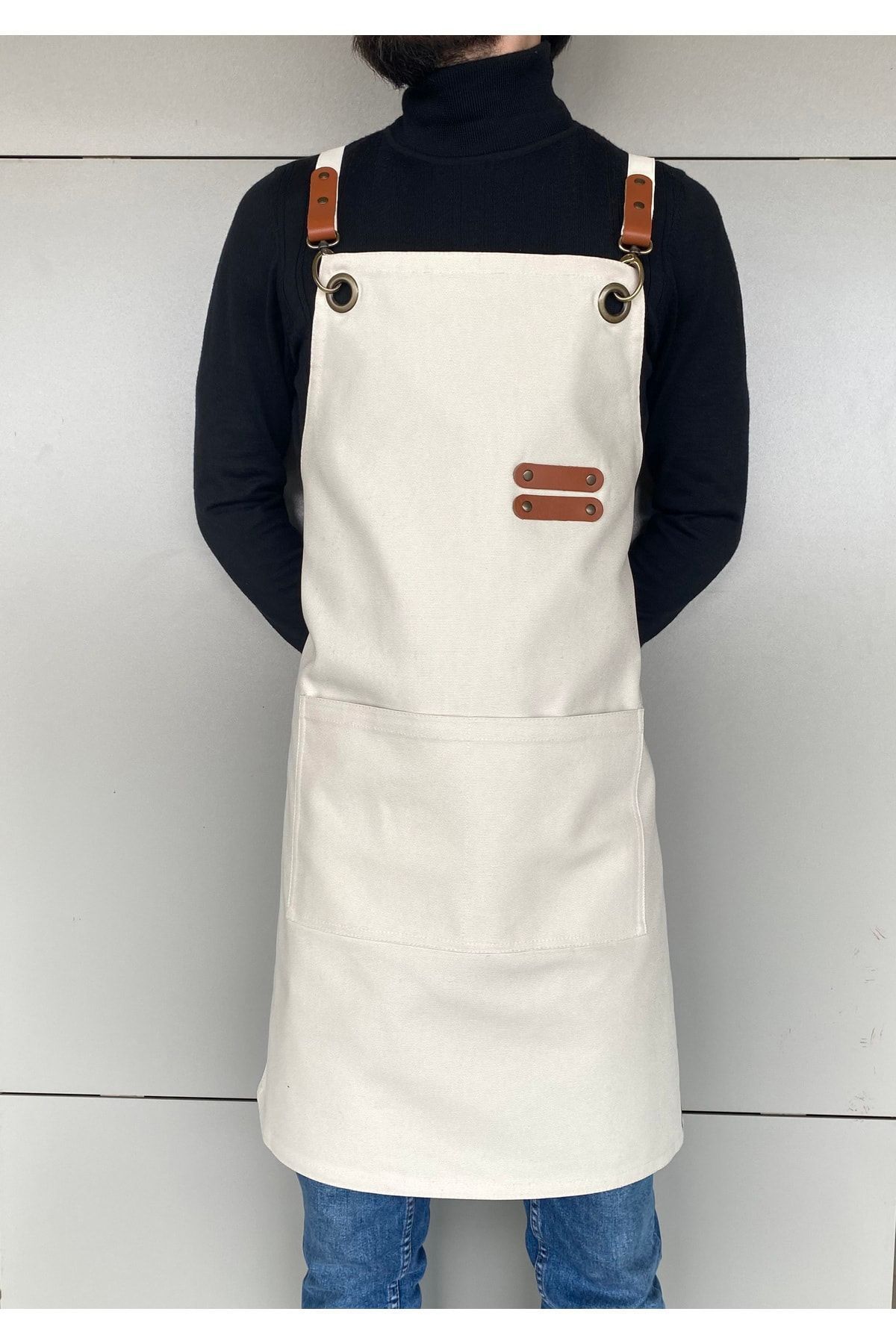 apr-10-Kp-03 Apron Design - Genuine Leather Detailed Canvas 1