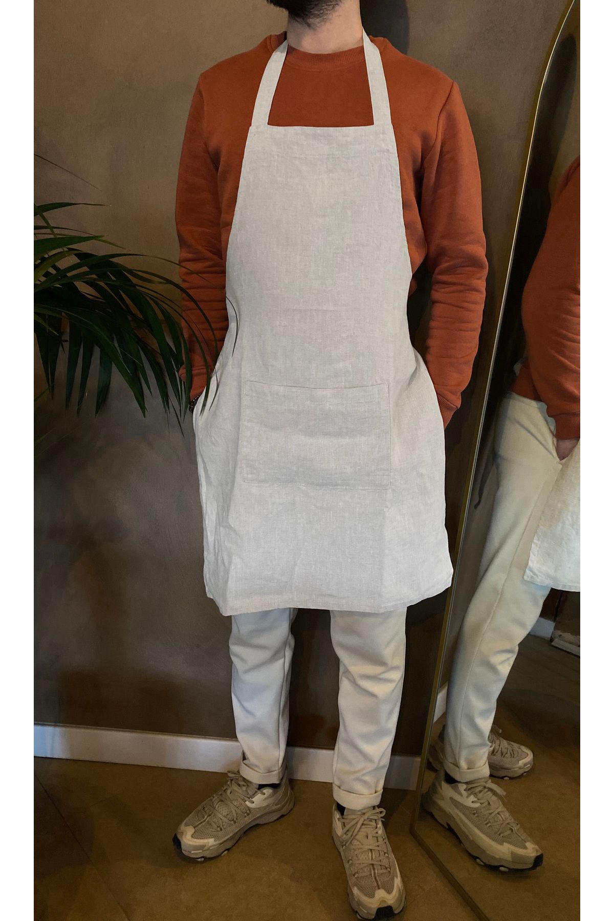 apr-10-100% Natural Linen Apron - Comfortable and Short Cut 2