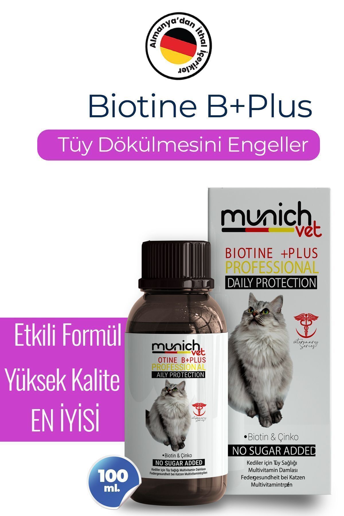 Kedi Tüy Damlası Biotine Plus 100ml (KEDİLERİN TÜY DÖKÜLMESINI ENGELLER)