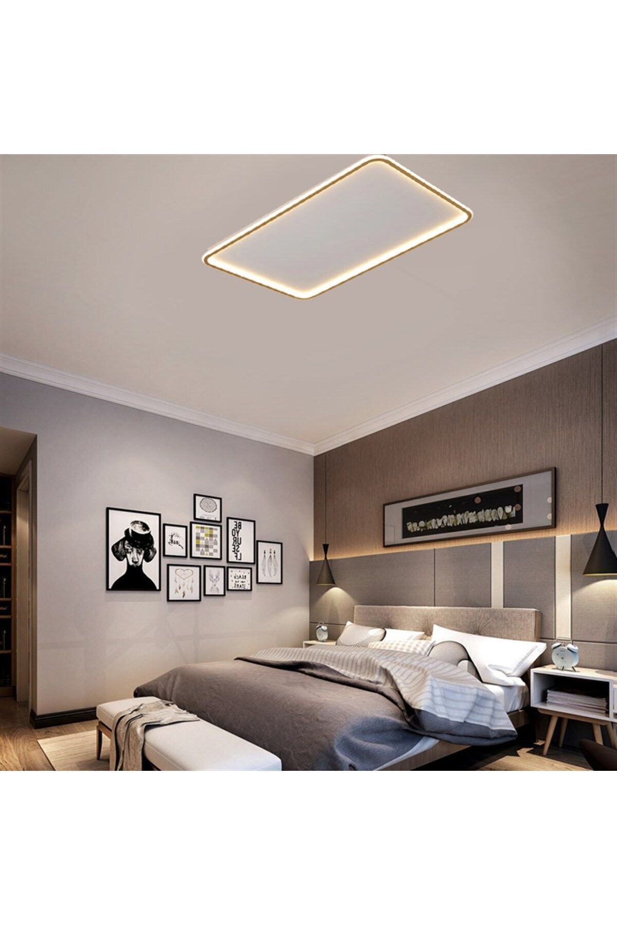 CATLUZ-إضاءة حديثة خافتة للتحكم باللون الذهبي مقاس 90 × 60 سم - مصباح LED مستطيل بـ 3 ألوان فاتحة 4