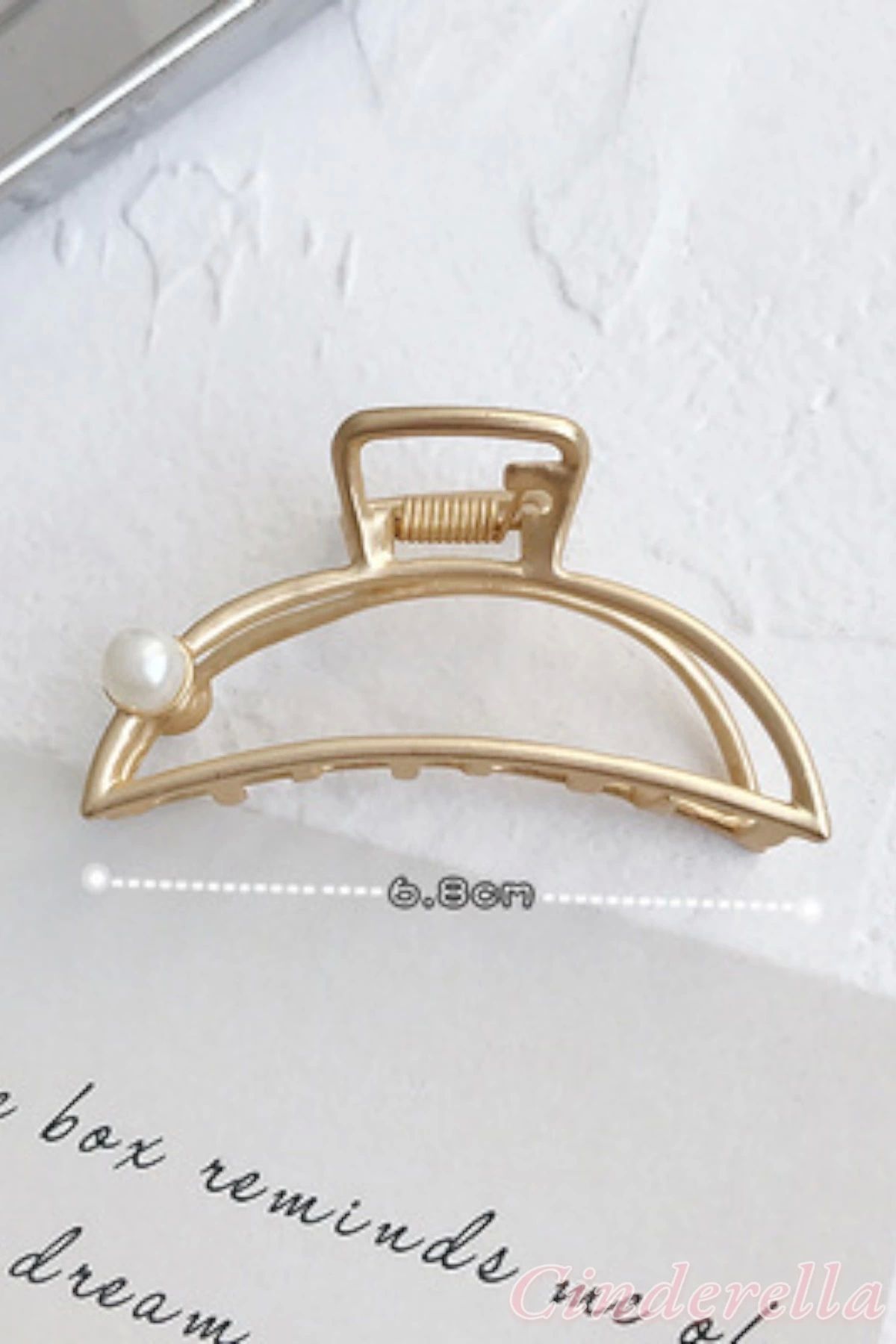 Pearl Half Moon Model Women's Gold Metal Ratchet Hair Clip - Luxury Ratchet Hair Clip Tightly Collecting Medium Size