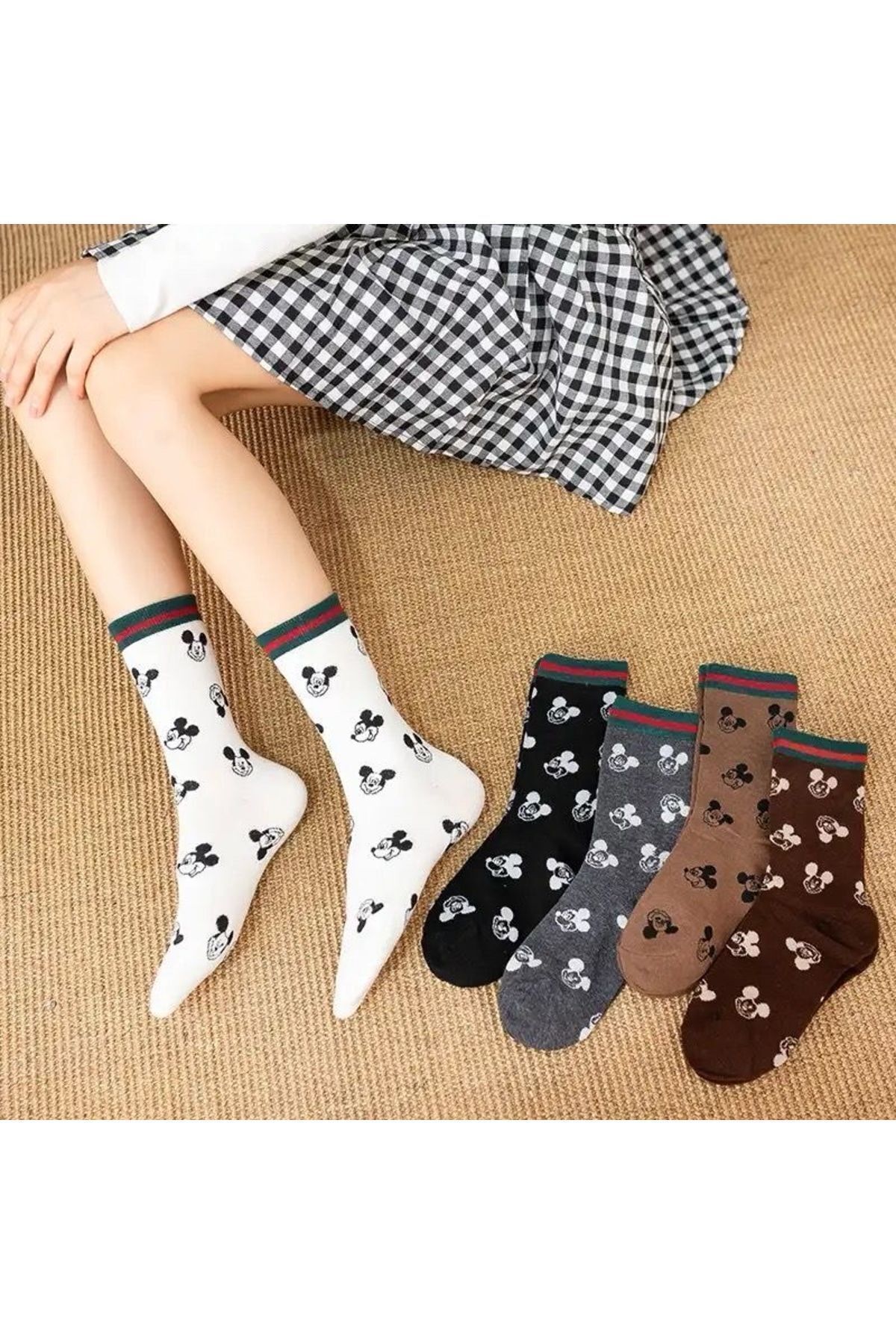 Çorap Kurdu Set De 5 Șosete Colorate Cu Model Mickey Femeie - 36-42