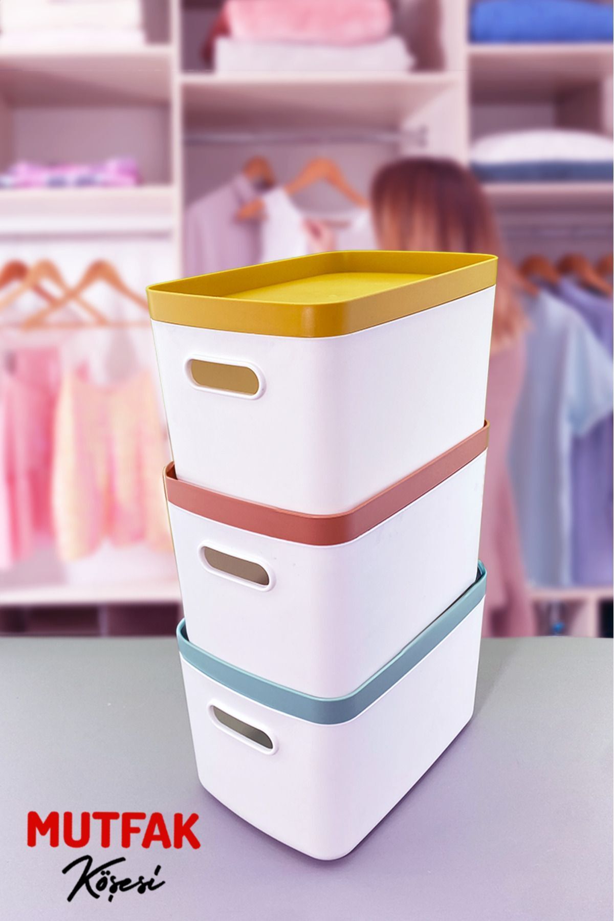 Mutfak Köşesi-3 Pieces 4 Lt Multi-Purpose Closet Organizer Box with Lid, Decorative Storage Box 2