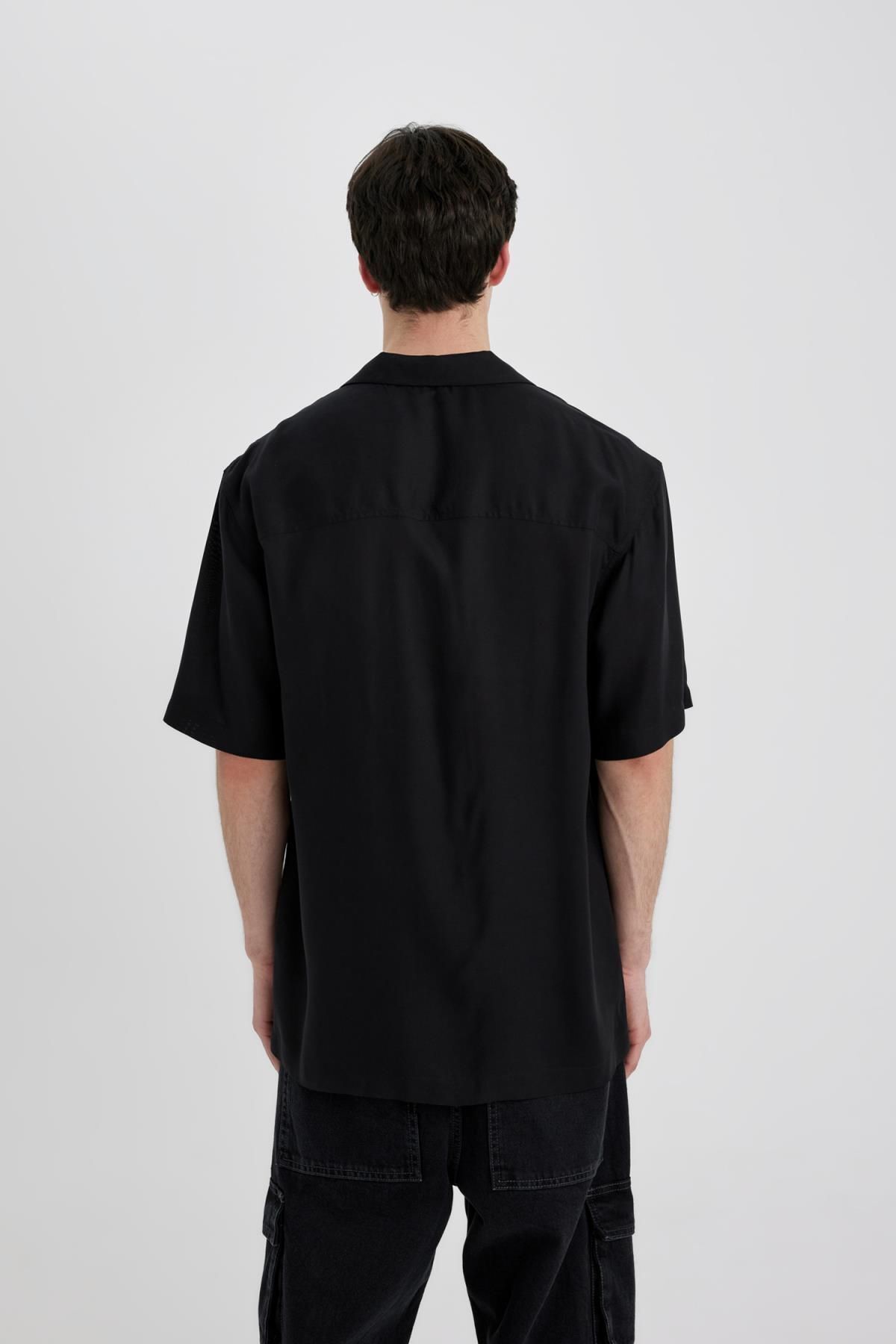 DeFacto-Summer Regular Fit Apache Collar Viscose Plain Short Sleeve Shirt C4735Ax24Sm 5