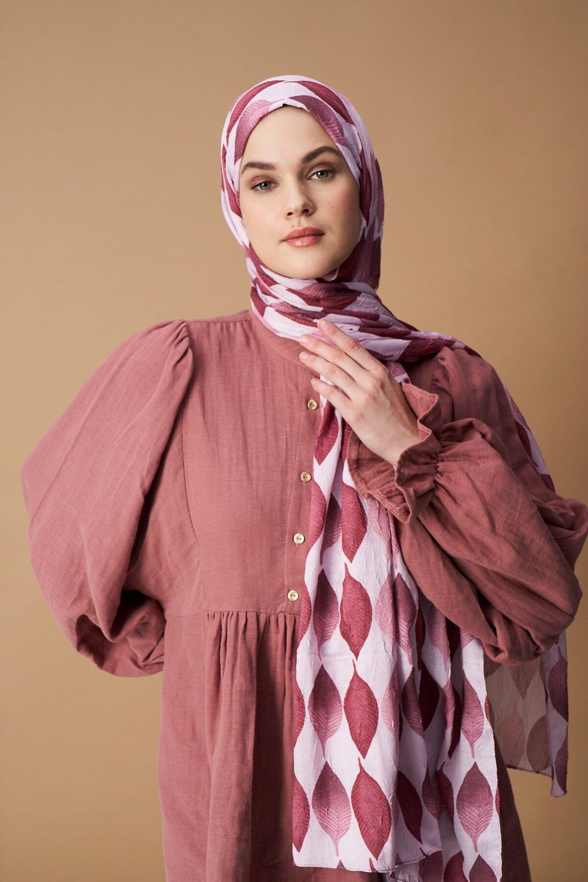 Modakaşmir-Bamboo Patterned Leaf Shawl 1