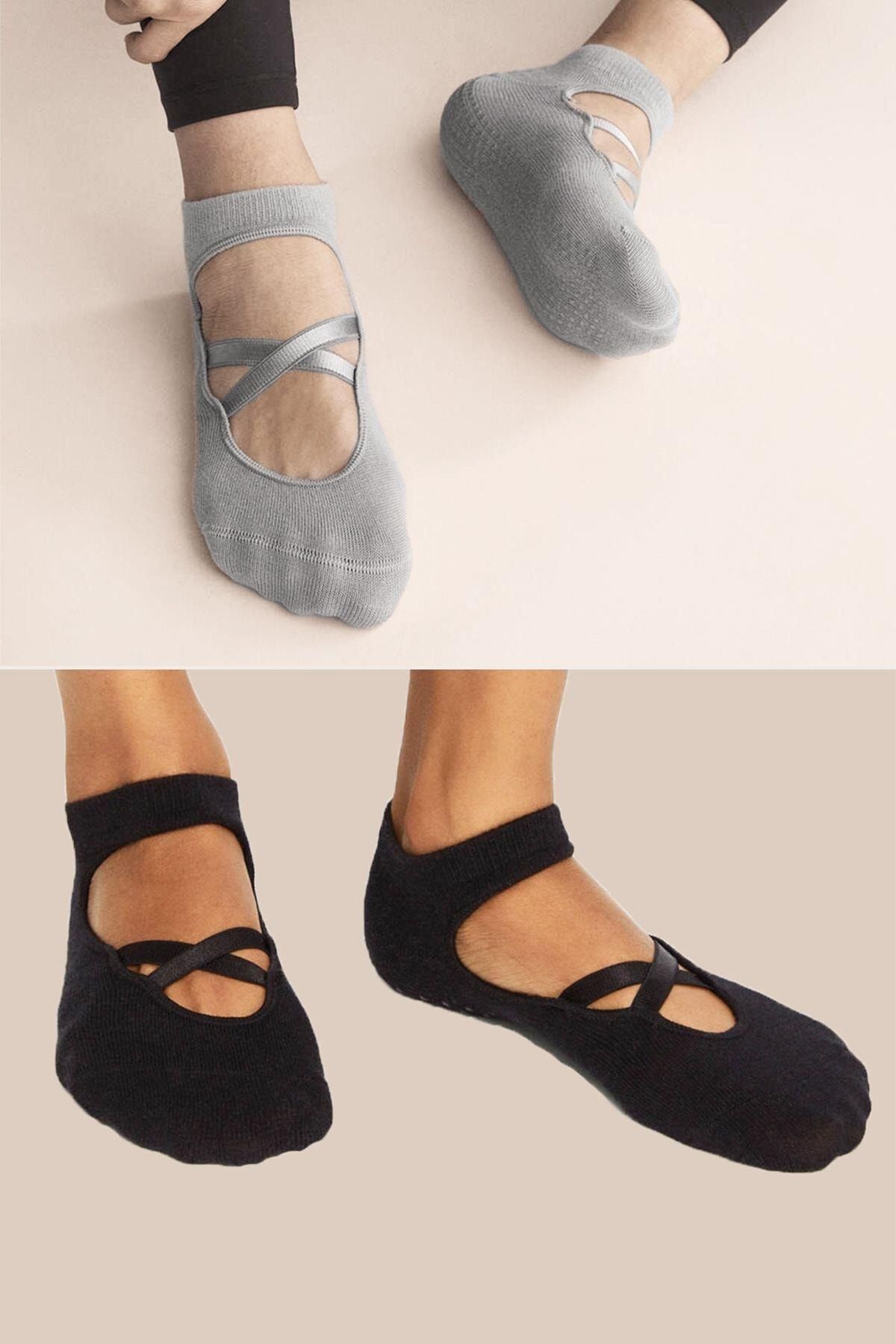 Gray 2-Pack 80% Cotton Women's Technique Socks For Yoga And Pilates