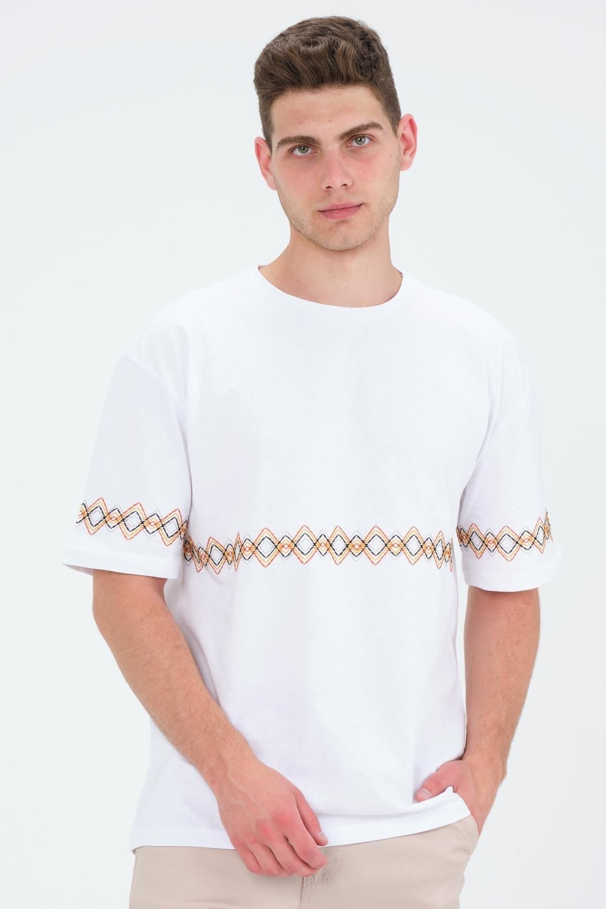 Domoda-Tricou alb cu mânecă scurtă, cu mânecă scurtă, brodat de bază, din bumbac 3